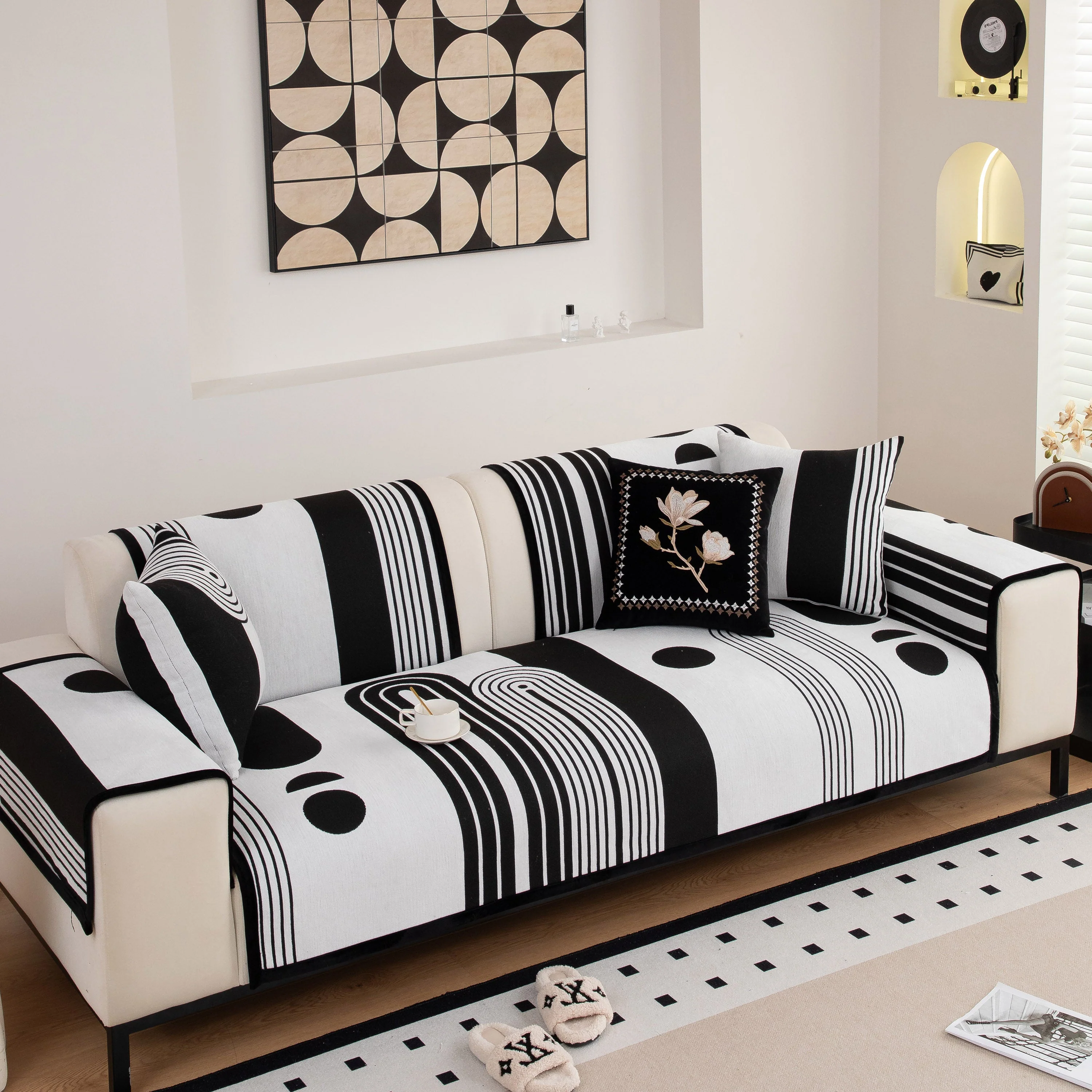 Modern Geometric Sofa Cover - Thick Woven, Pet Friendly, Stylish Couch Protector - Image 3