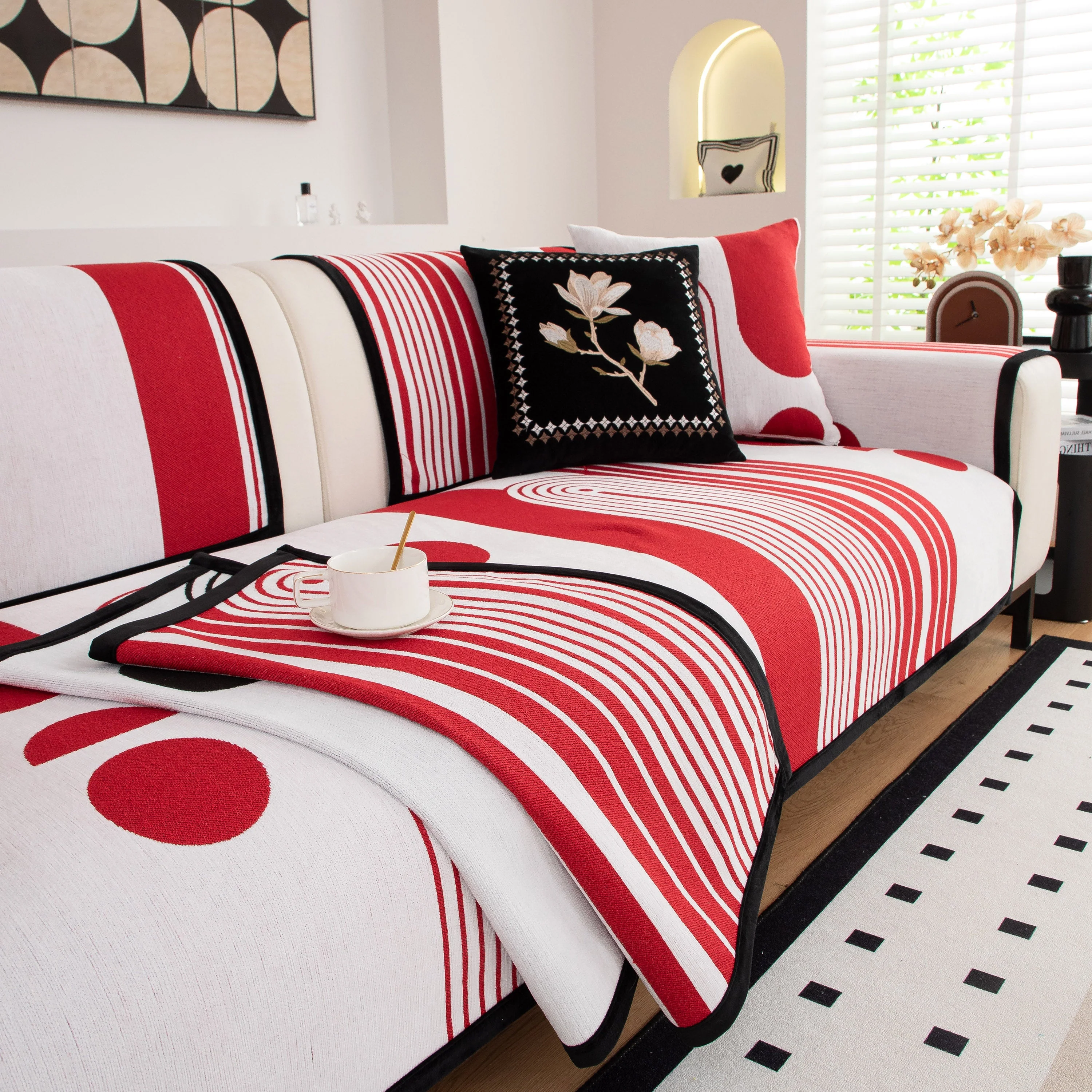 Modern Geometric Sofa Cover - Thick Woven, Pet Friendly, Stylish Couch Protector - Image 36
