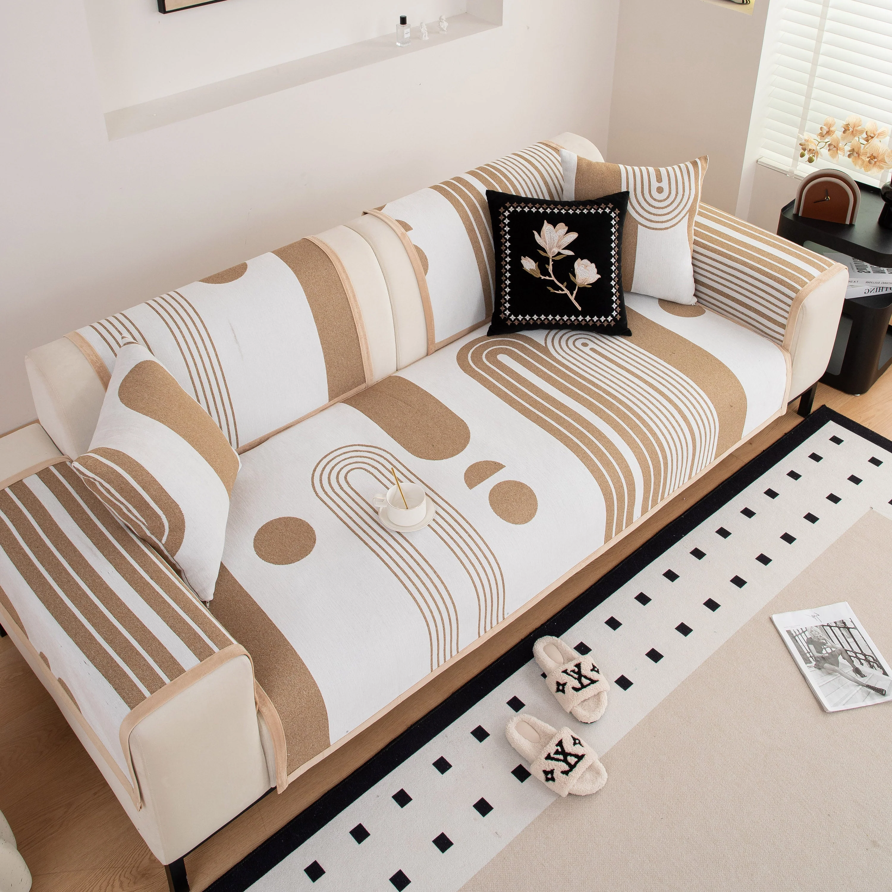 Modern Geometric Sofa Cover - Thick Woven, Pet Friendly, Stylish Couch Protector - Image 48
