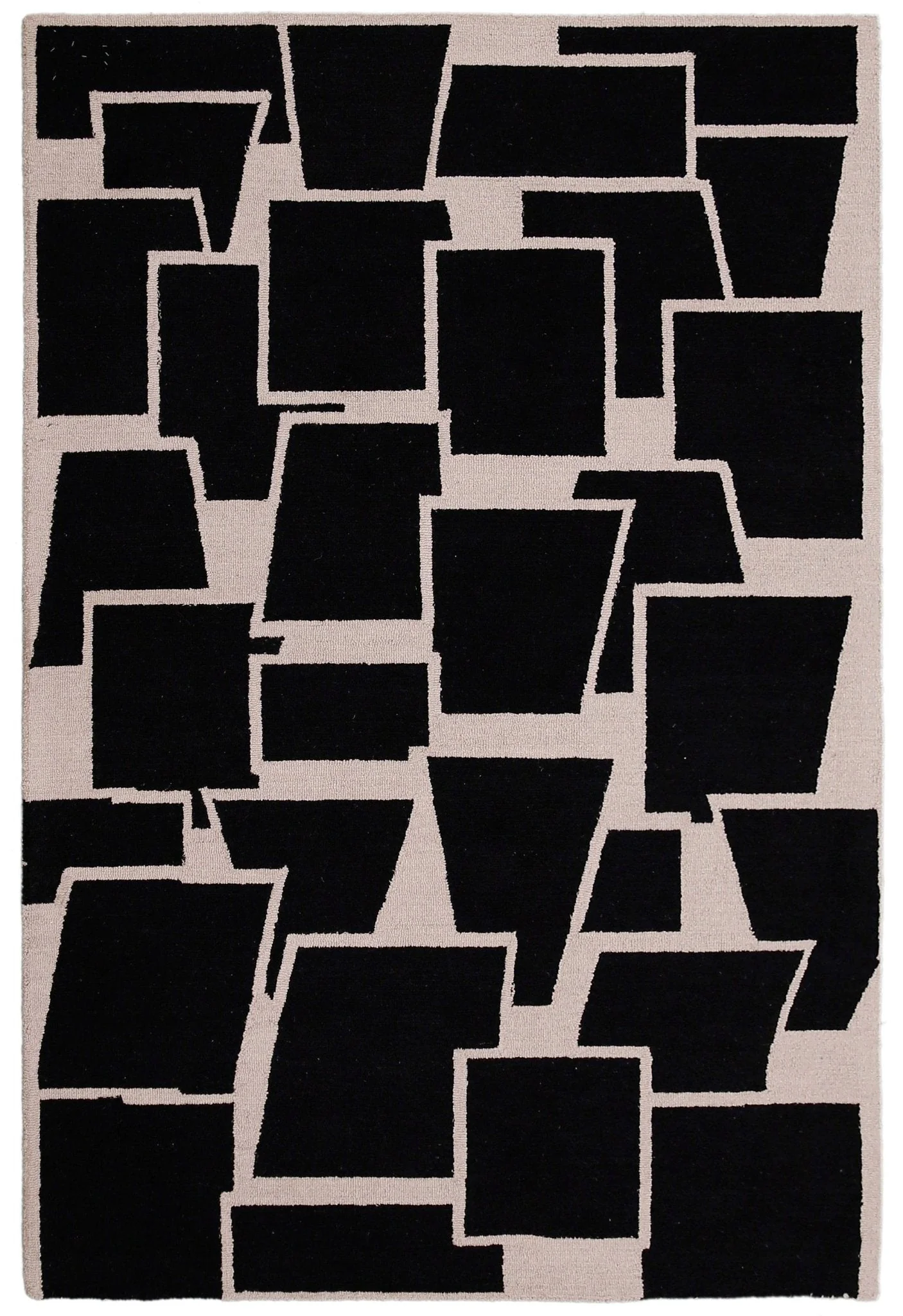 Modern Geometrical Black Hand Tufted Wool Area Rug