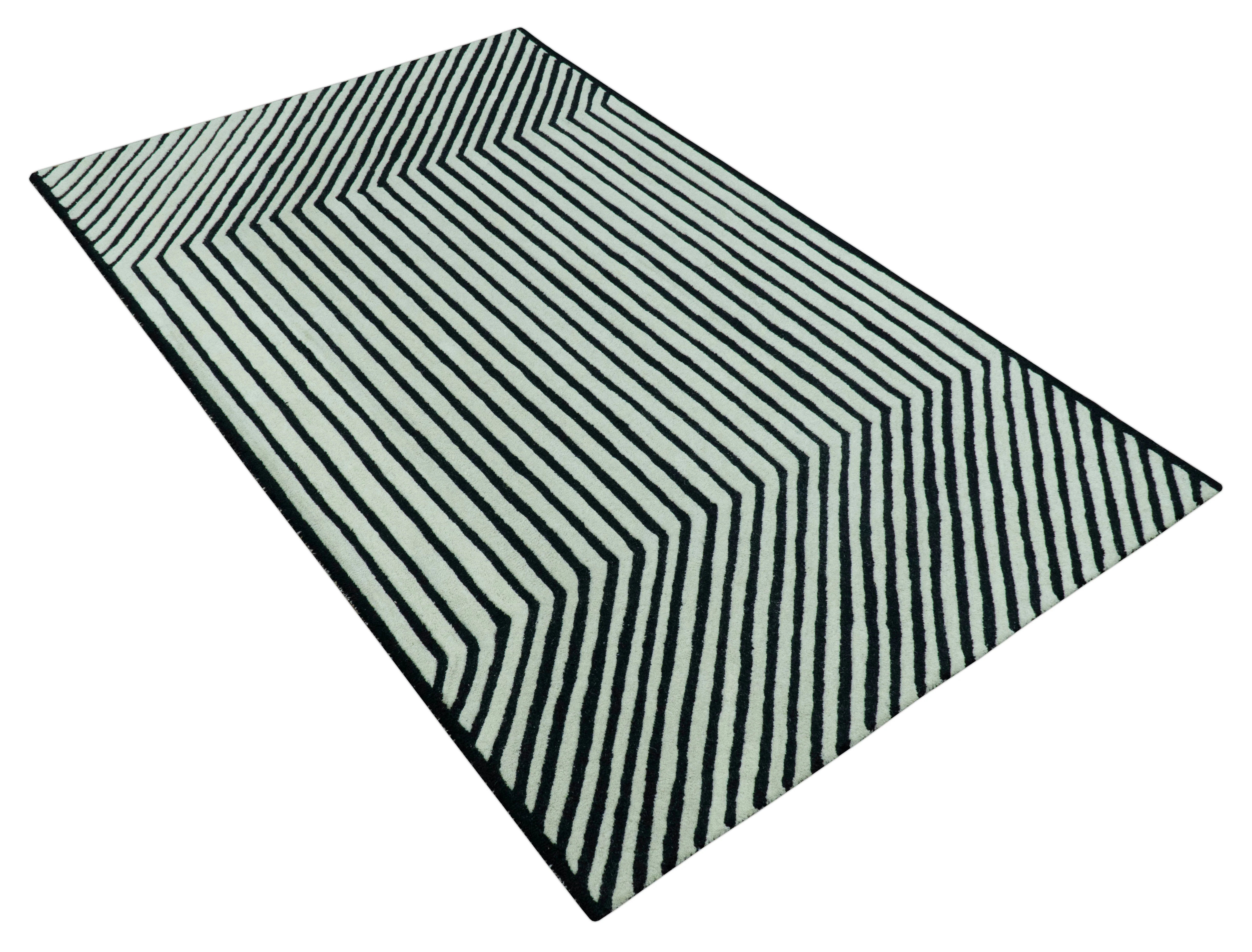 Modern Geometrical Pattern Black And White Hand Tufted Custom Made wool rug - Image 11