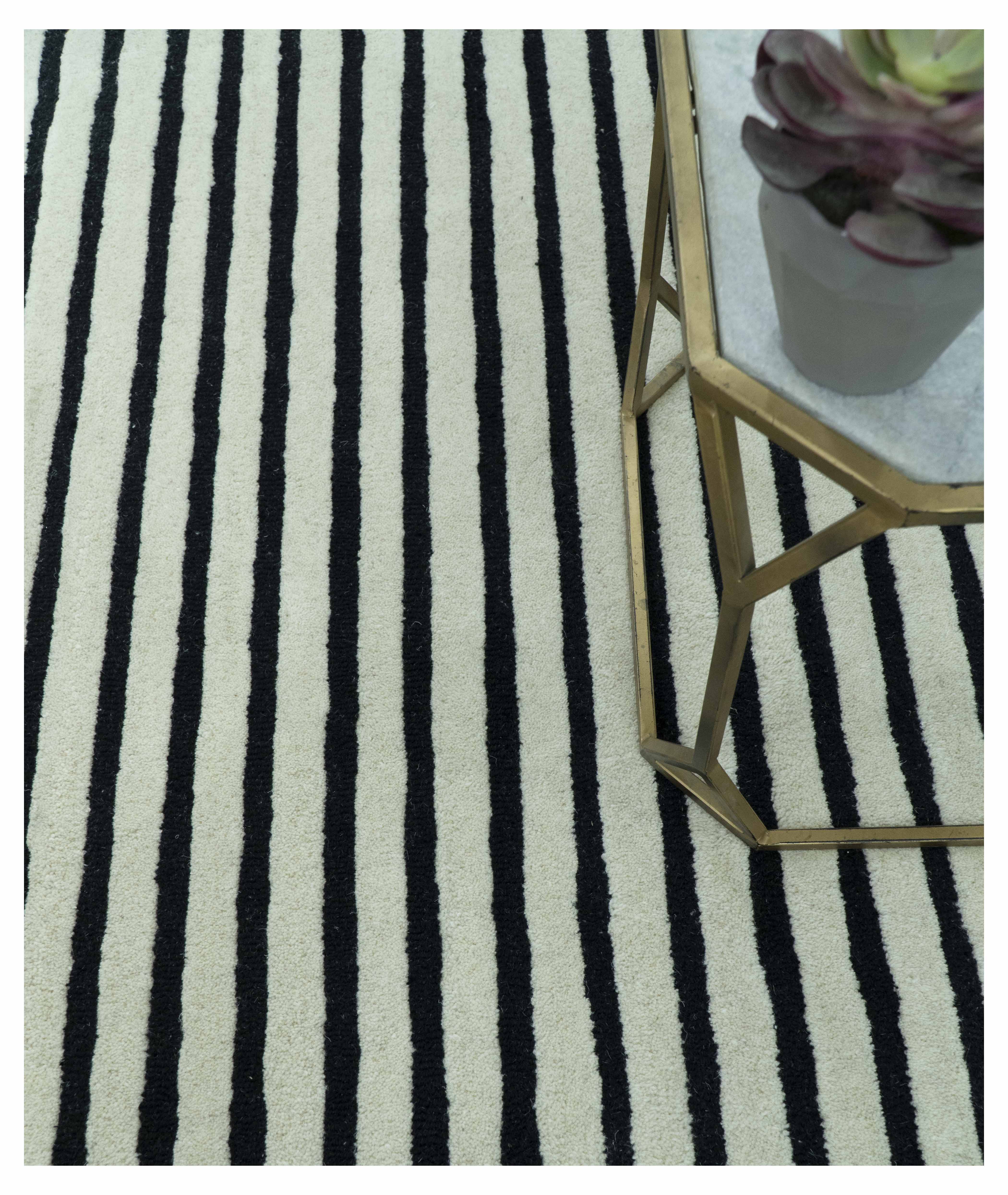 Modern Geometrical Pattern Black And White Hand Tufted Custom Made wool rug - Image 8