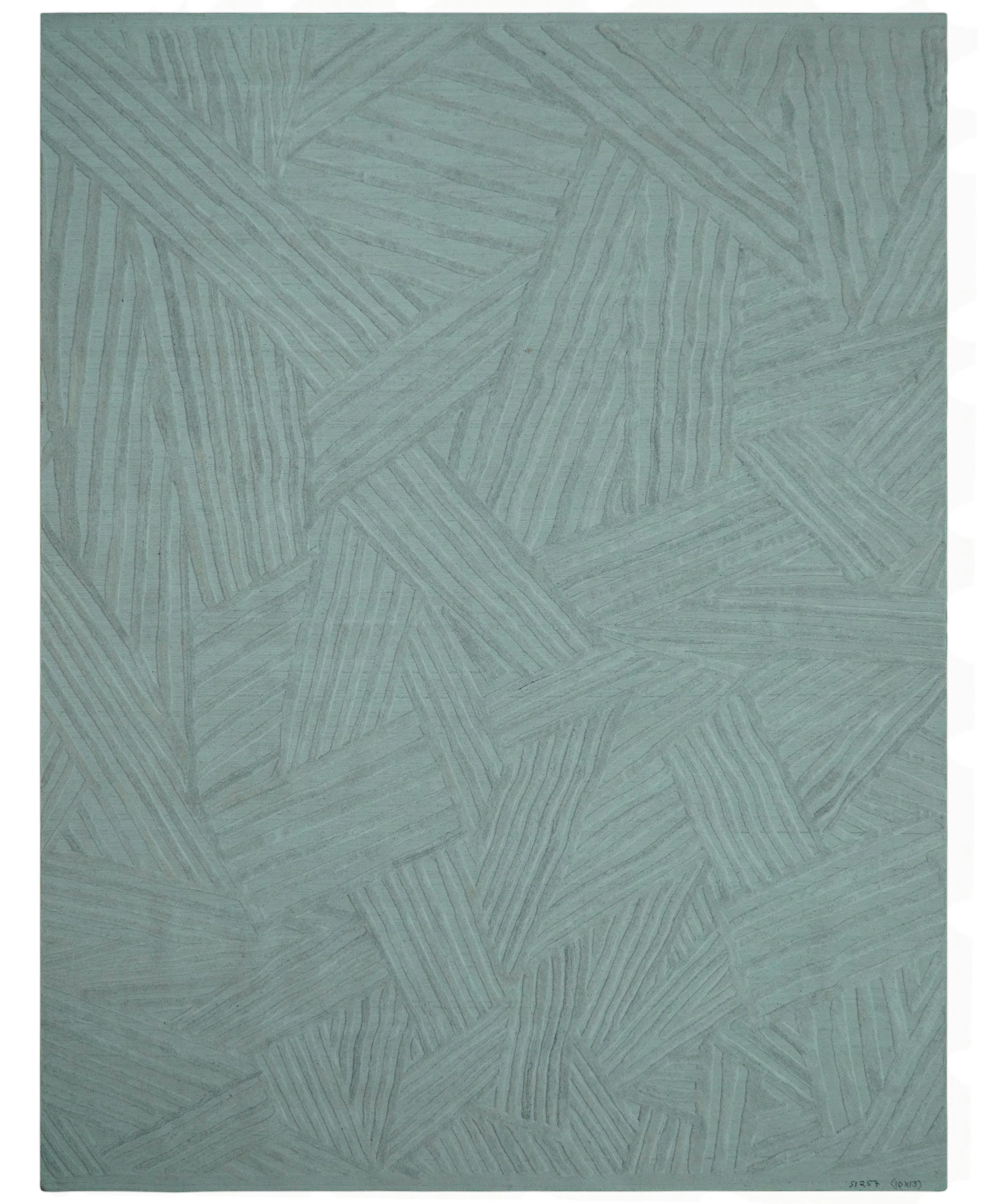 Modern Geometrical Pattern Ivory and Silver Hand Knotted 10x13 Wool Rug