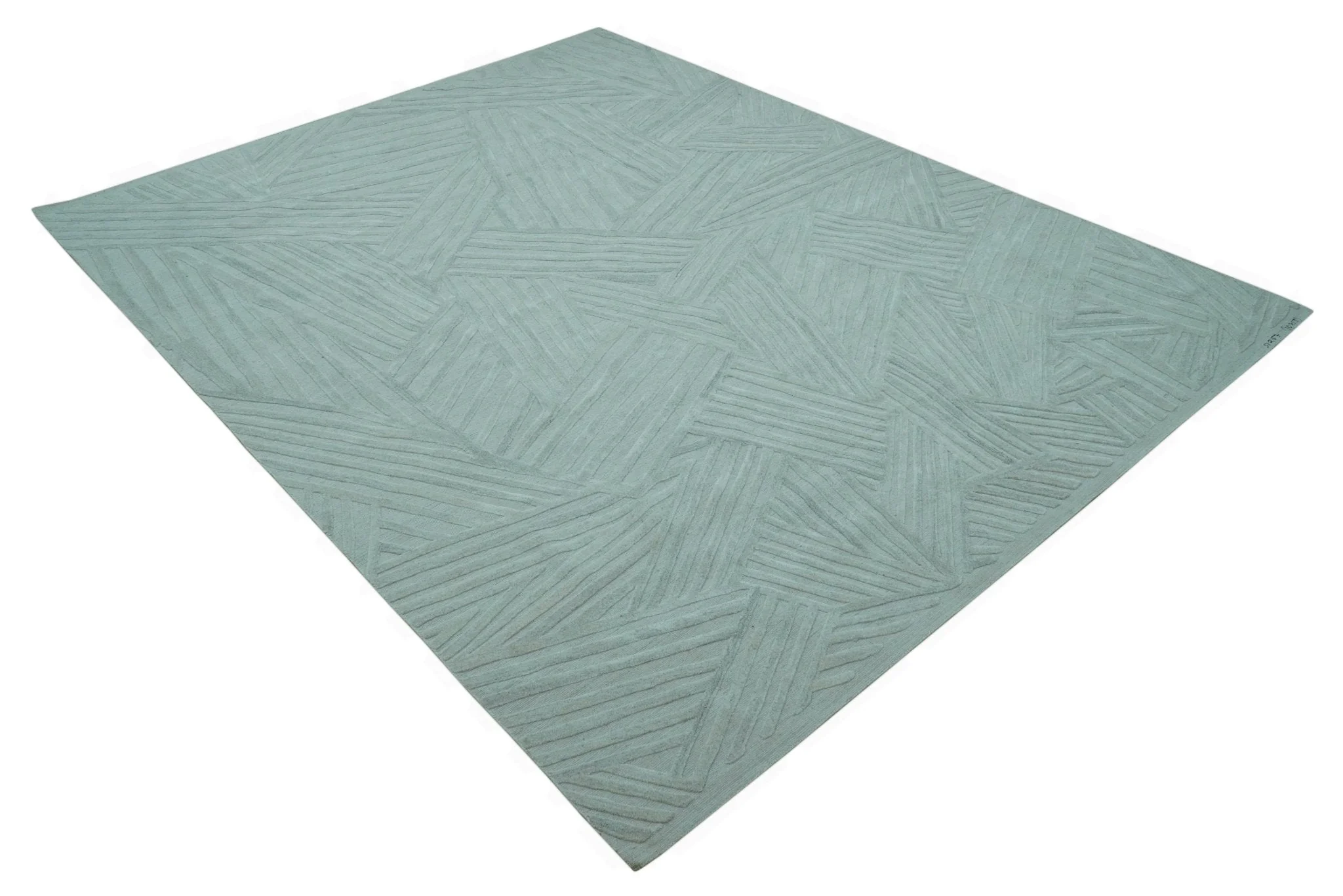 Modern Geometrical Pattern Ivory and Silver Hand Knotted 10x13 Wool Rug - Image 11