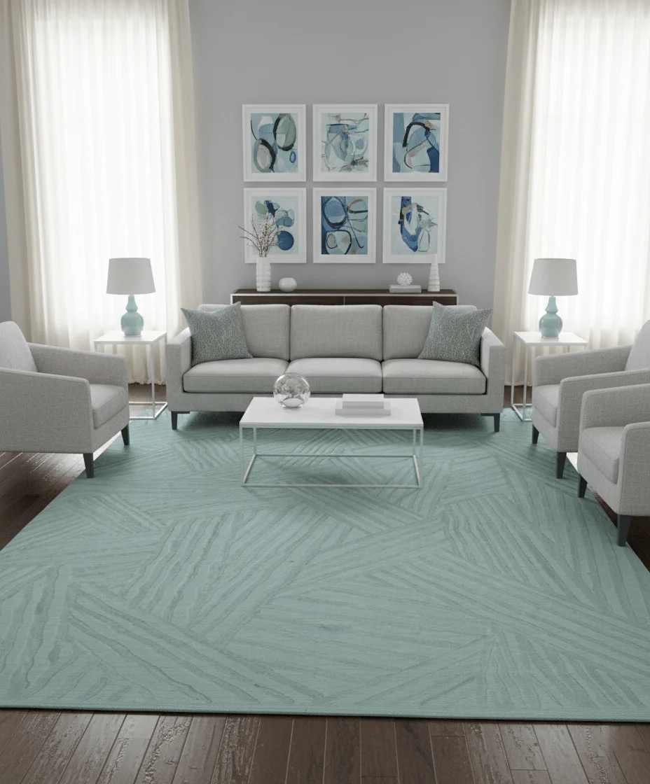 Modern Geometrical Pattern Ivory and Silver Hand Knotted 10x13 Wool Rug - Image 2