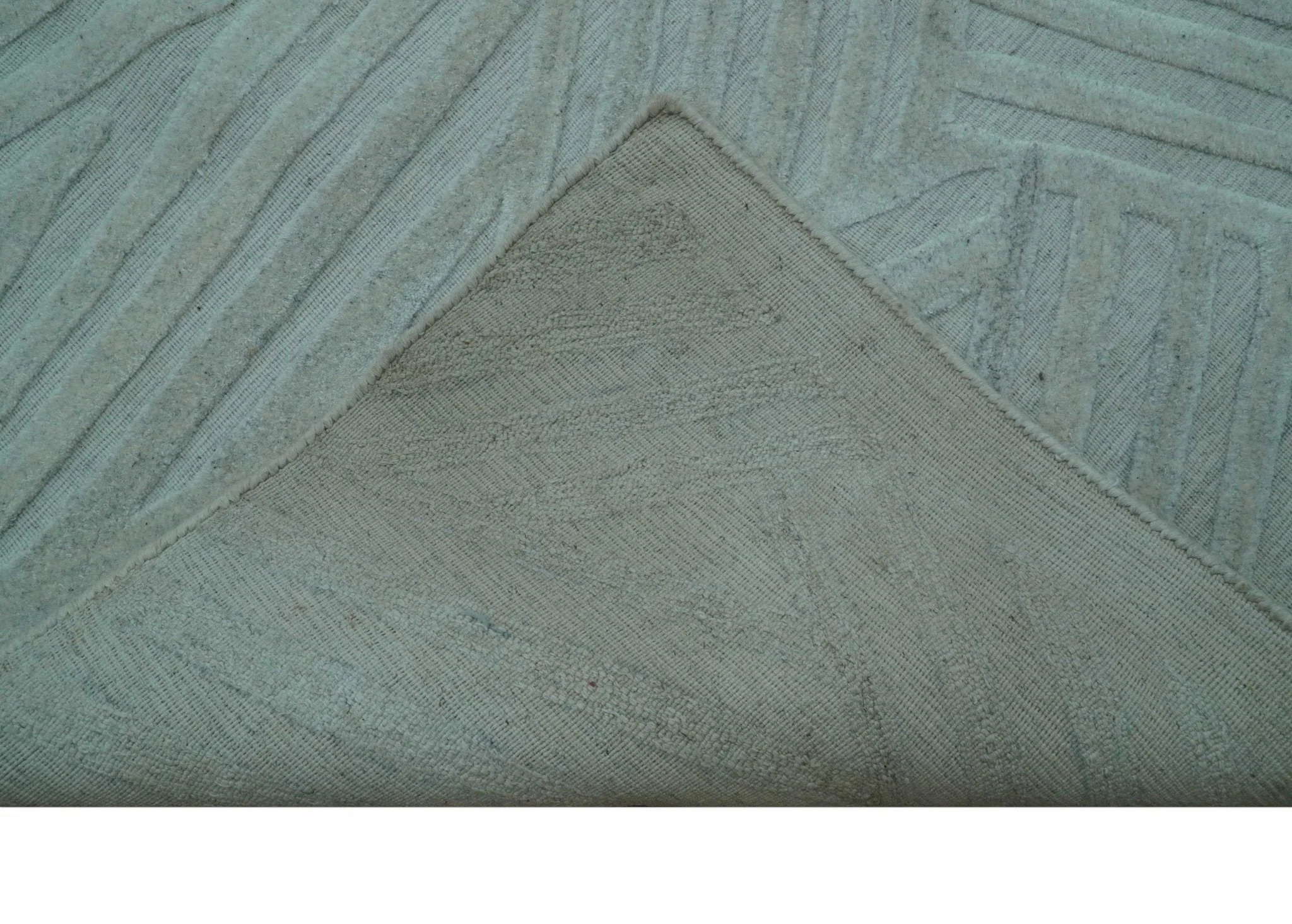 Modern Geometrical Pattern Ivory and Silver Hand Knotted 10x13 Wool Rug - Image 4