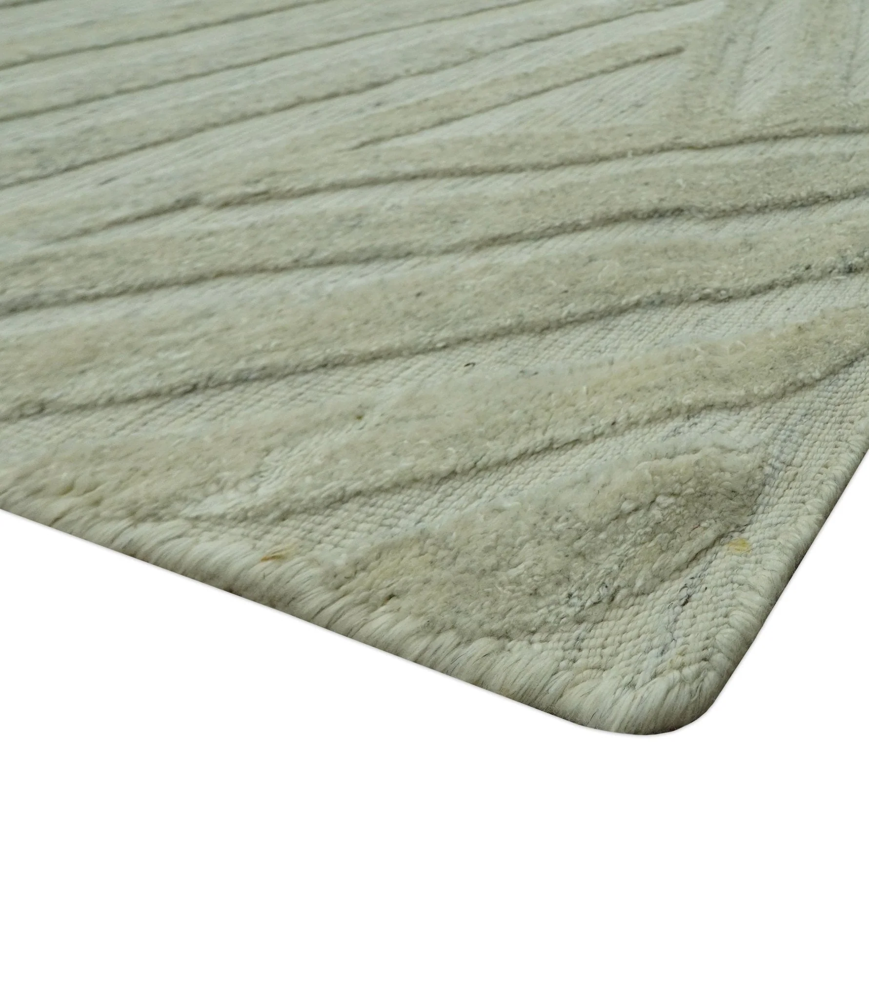 Modern Geometrical Pattern Silver Hand Knotted 10x13 Wool Area Rug - Image 4