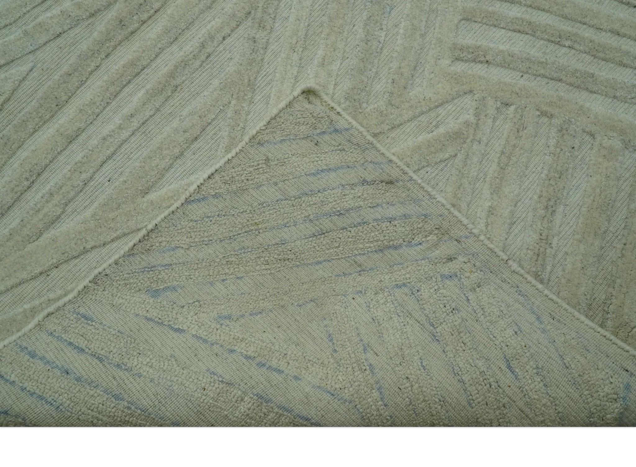 Modern Geometrical Pattern Silver Hand Knotted 10x13 Wool Area Rug - Image 5