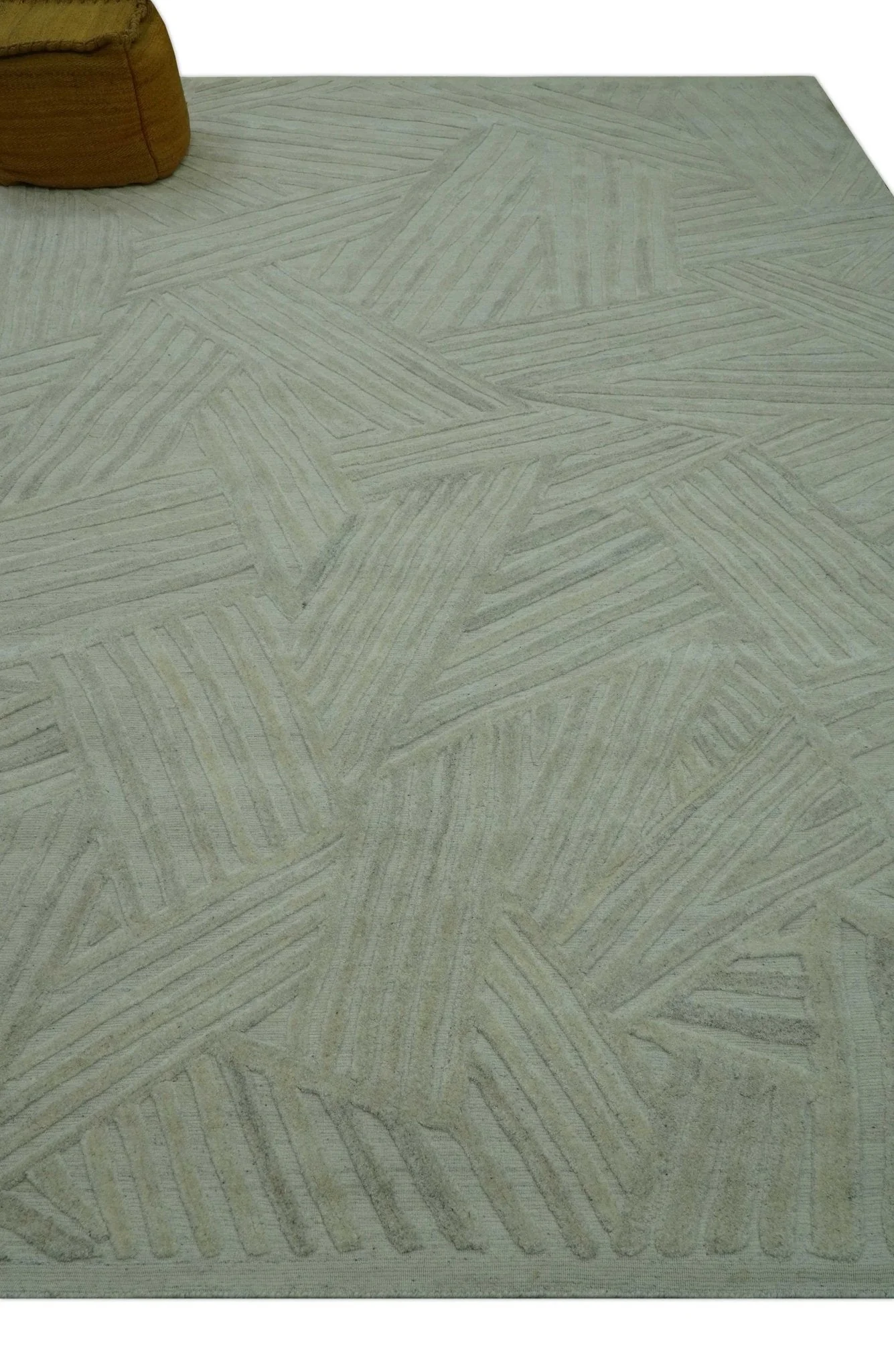 Modern Geometrical Pattern Silver Hand Knotted 10x13 Wool Area Rug - Image 9
