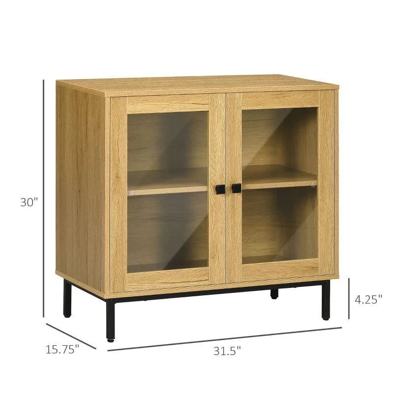 Modern Glass Door Sideboard Buffet Dining Storage Cabinet in Oak Wood Finish - Image 5