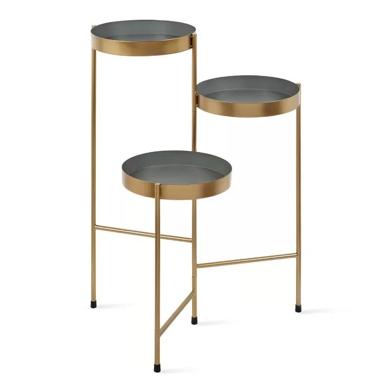 Modern Gold Grey Metal 3-Tier Flower Pot Plant Stand - Image 4