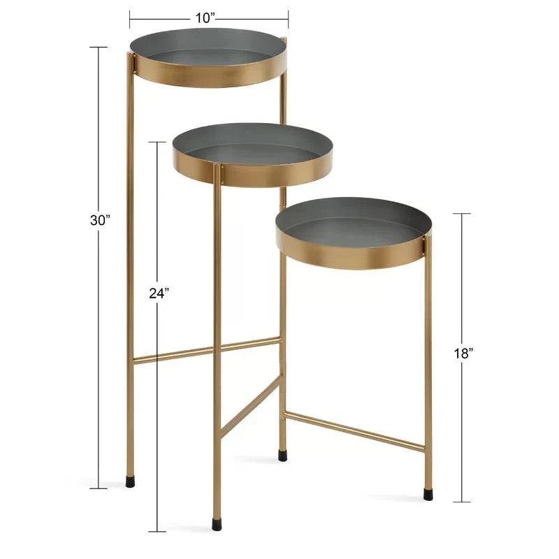 Modern Gold Grey Metal 3-Tier Flower Pot Plant Stand - Image 5