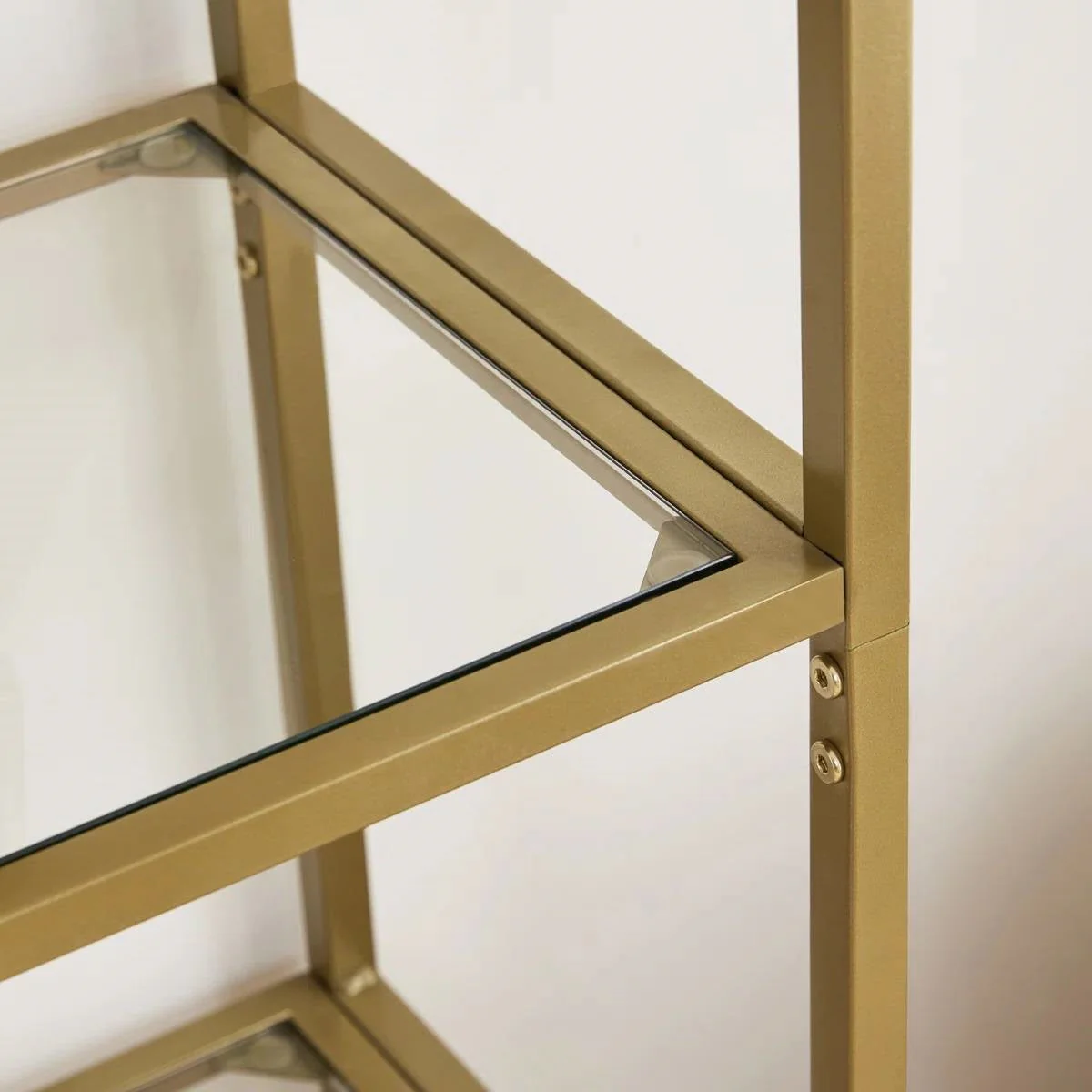 Modern Gold Metal Arched Top Display Rack Bookcase with 5 Glass Storage Shelves - Image 4