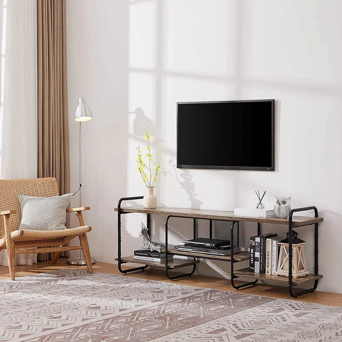 Modern Gray Wood and Metal Entertainment Center TV Stand for TV up to 65-inch - Image 2
