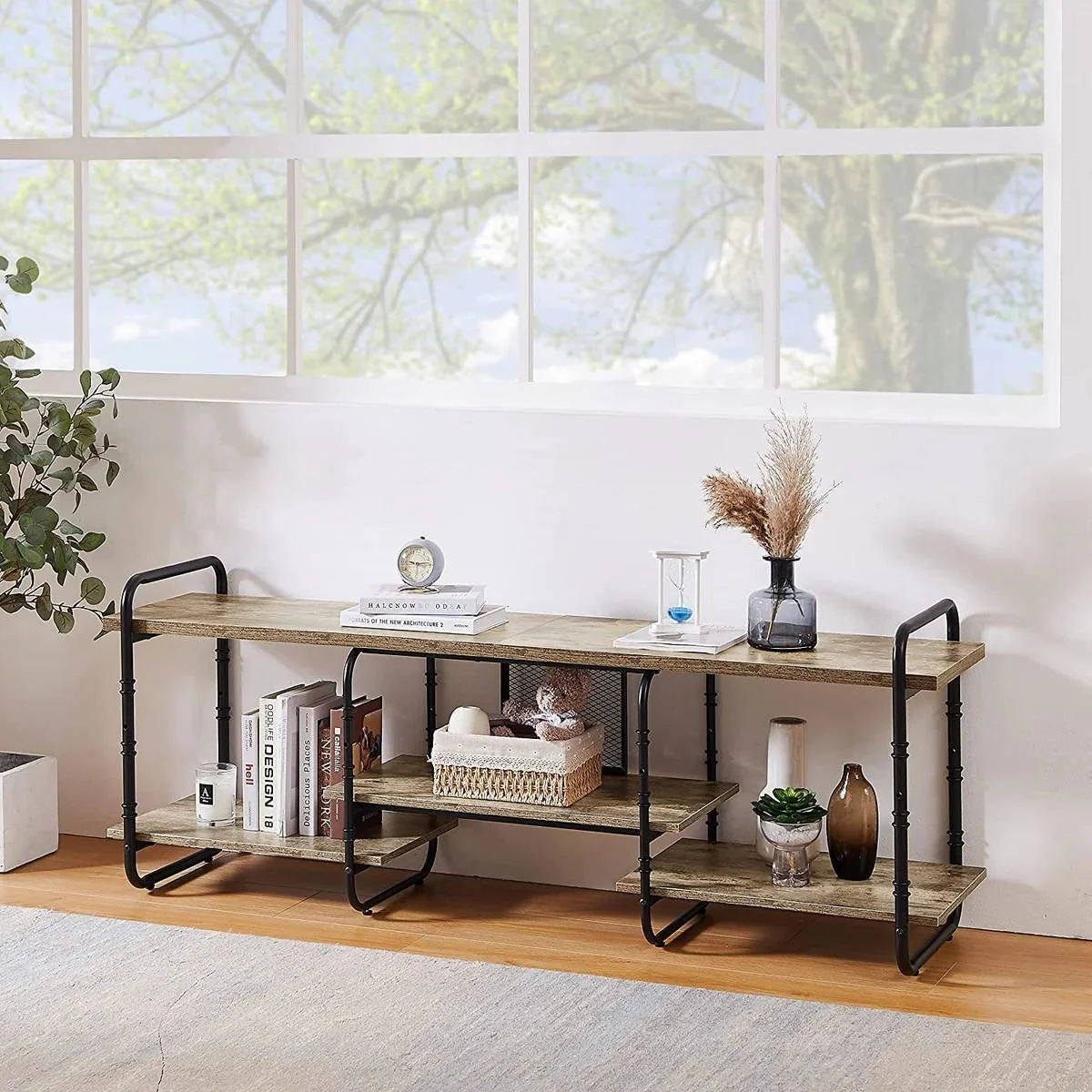 Modern Gray Wood and Metal Entertainment Center TV Stand for TV up to 65-inch - Image 3