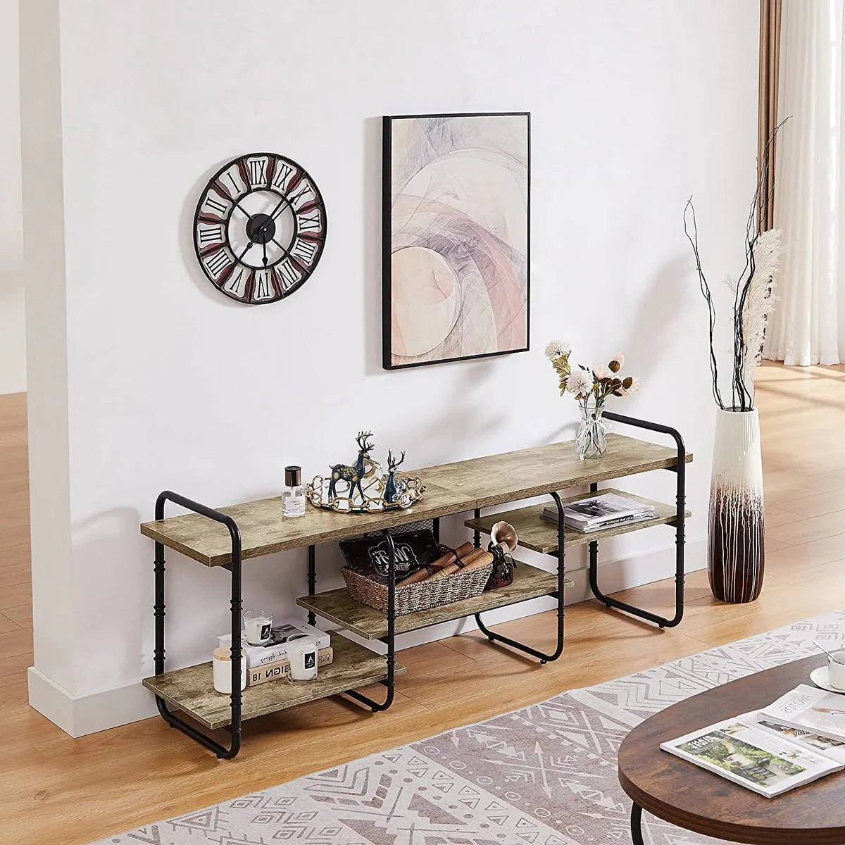 Modern Gray Wood and Metal Entertainment Center TV Stand for TV up to 65-inch - Image 4
