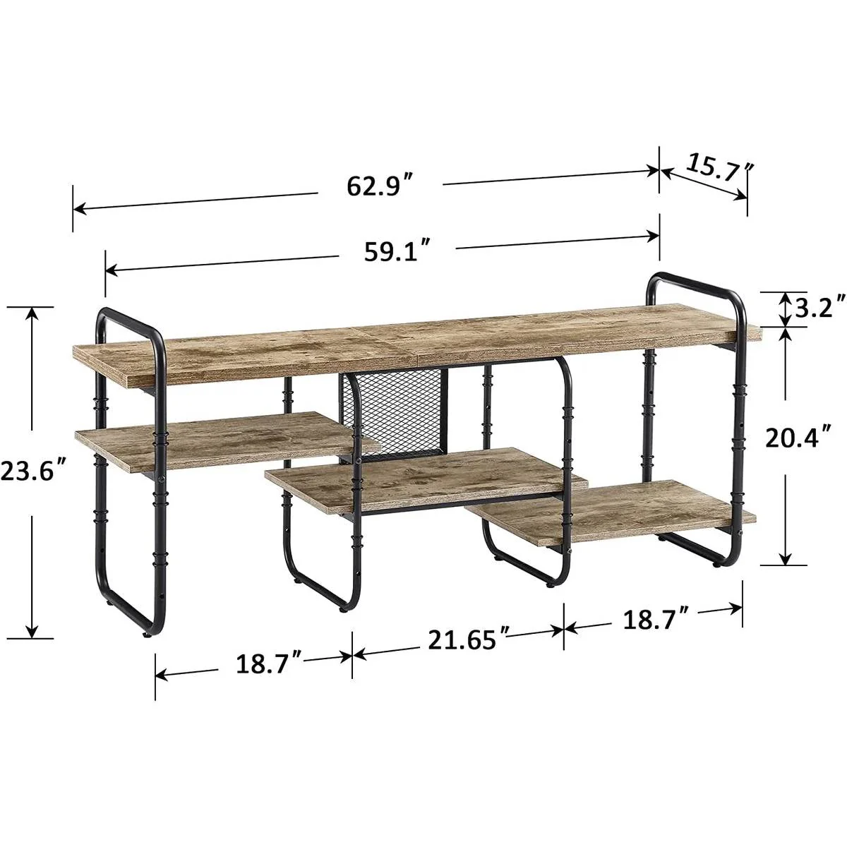 Modern Gray Wood and Metal Entertainment Center TV Stand for TV up to 65-inch - Image 5