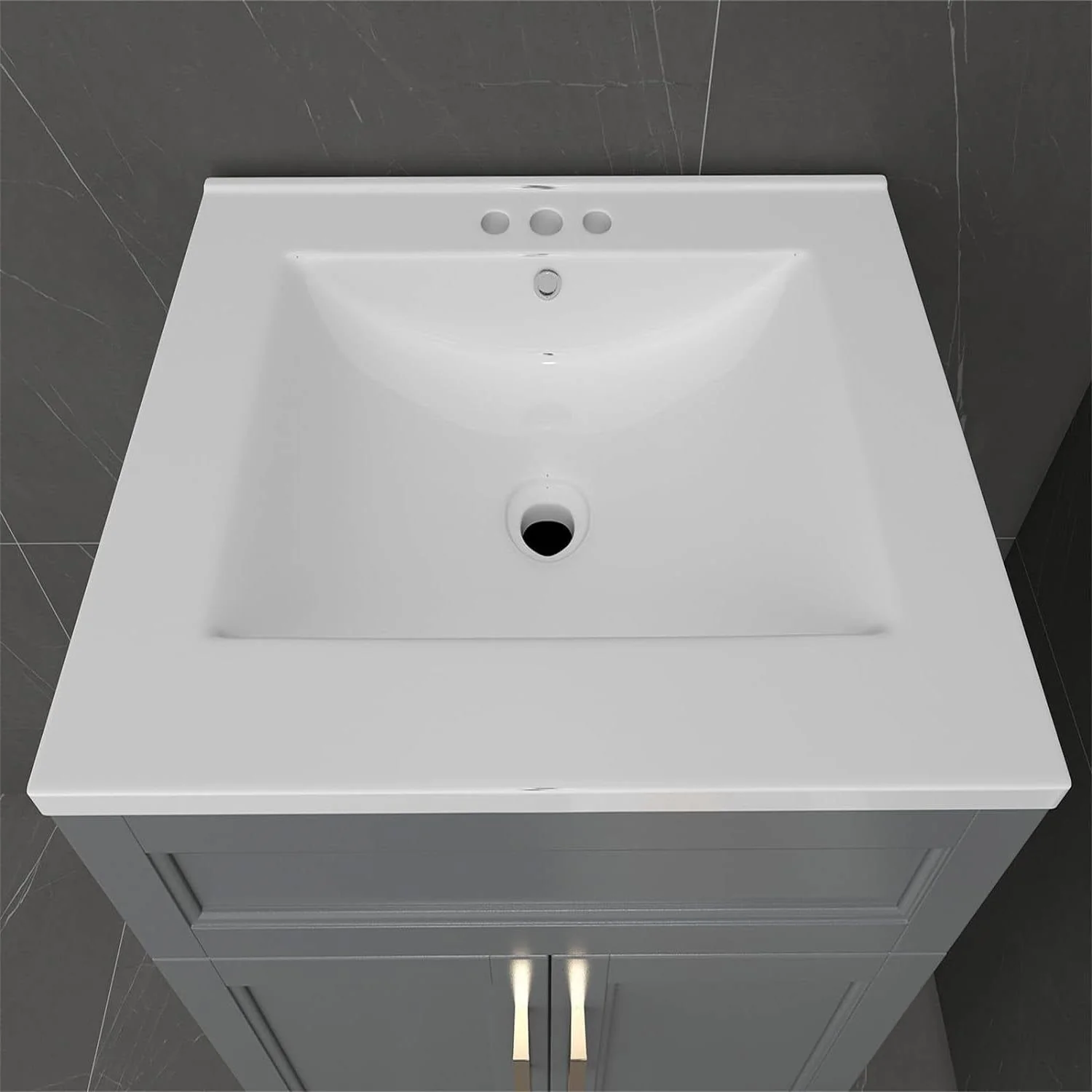 Modern Gray Wood Finish Bathroom Vanity with White Ceramic Sink - Image 2