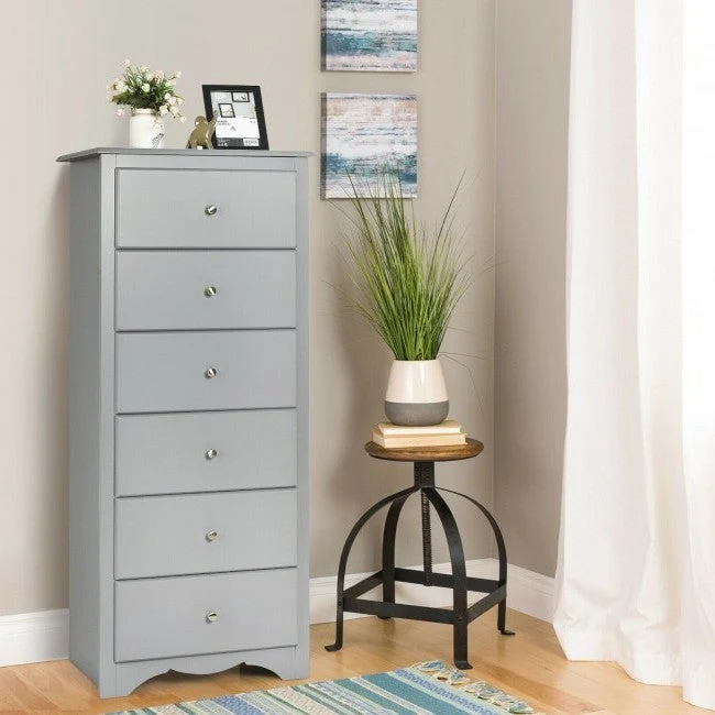 Modern Grey 6 Drawer Tall Wood Dresser Chest - Image 2
