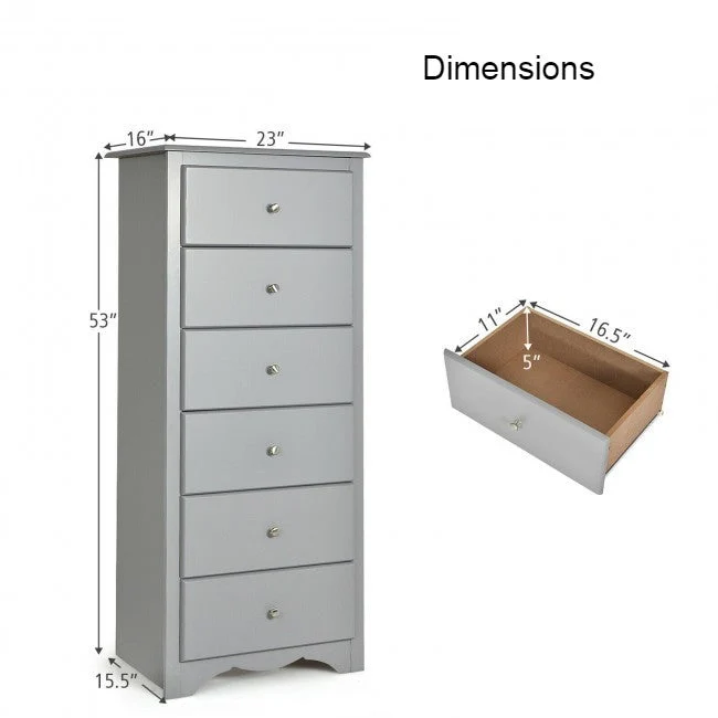 Modern Grey 6 Drawer Tall Wood Dresser Chest - Image 3