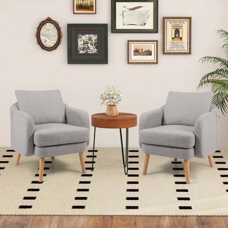 Modern Grey Sherpa Fabric Upholstered Accent Chair with Wooden Legs - Image 3