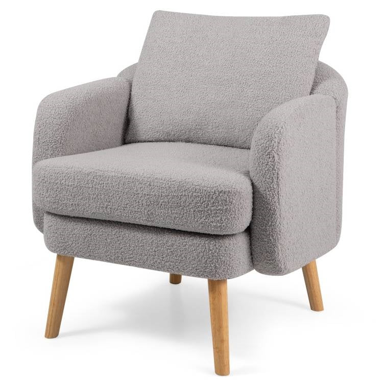 Modern Grey Sherpa Fabric Upholstered Accent Chair with Wooden Legs - Image 5