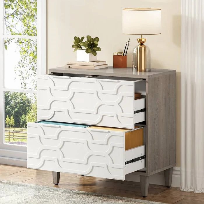 Modern Grey/White Wood 2 Drawer Filing Cabinet Printer Stand - Image 2