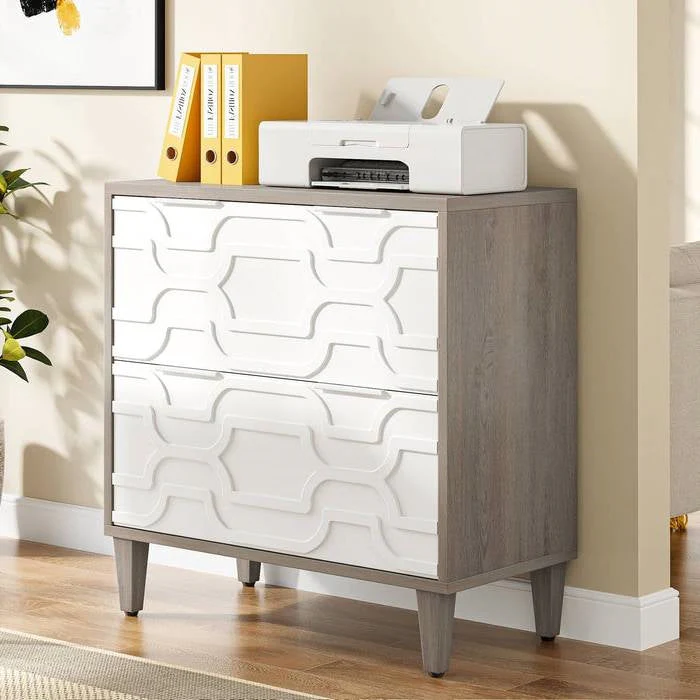 Modern Grey/White Wood 2 Drawer Filing Cabinet Printer Stand - Image 3