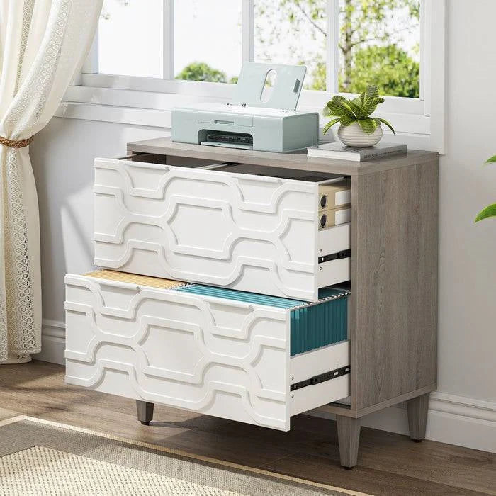 Modern Grey/White Wood 2 Drawer Filing Cabinet Printer Stand - Image 4