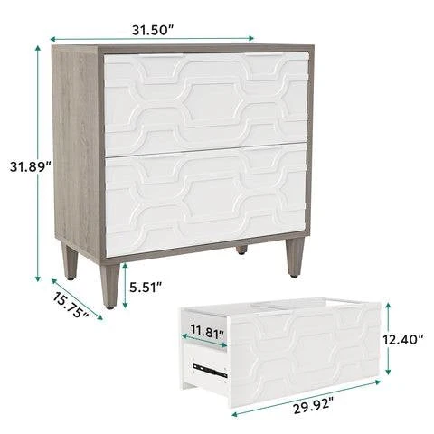 Modern Grey/White Wood 2 Drawer Filing Cabinet Printer Stand - Image 5