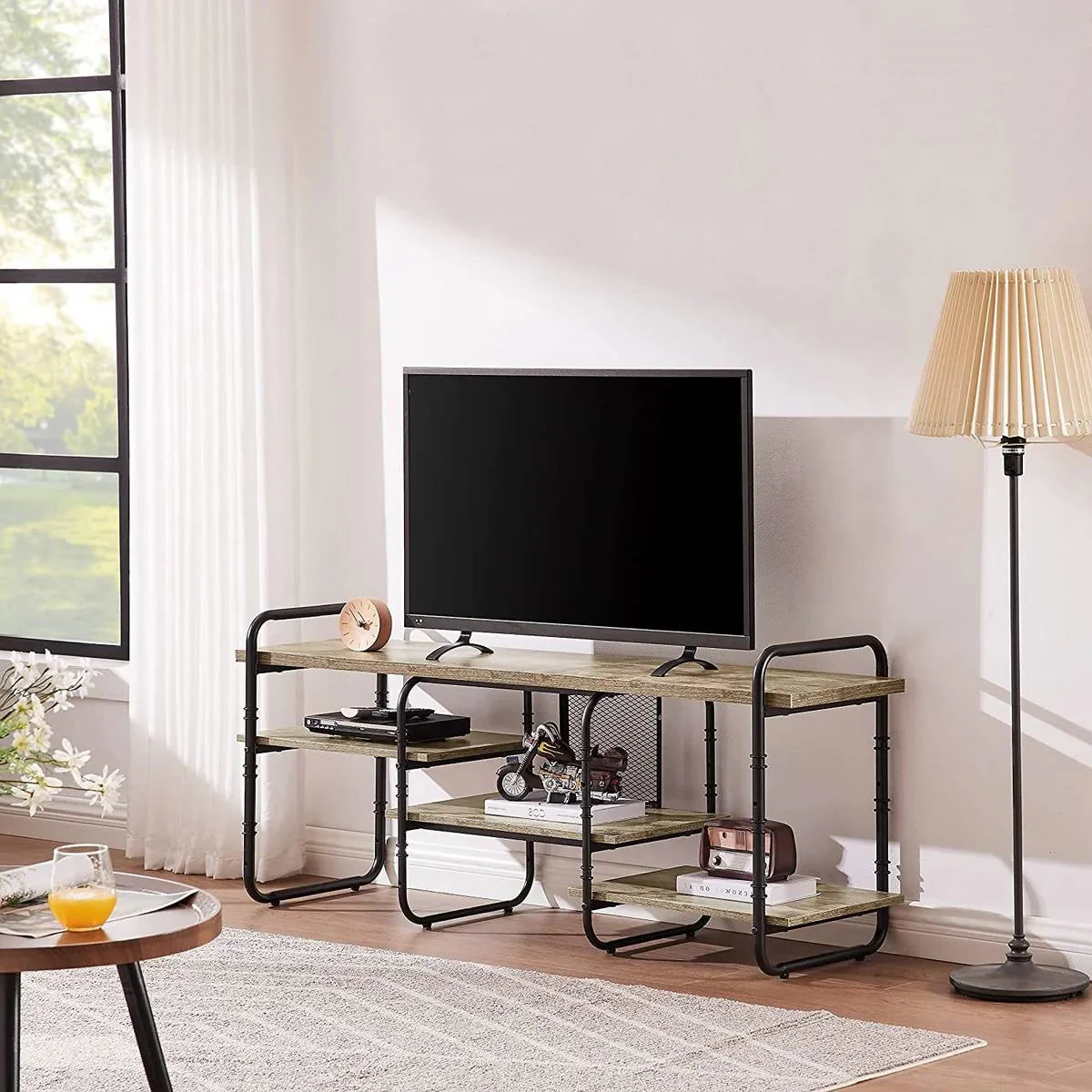 Modern Grey Wood and Metal Entertainment Center TV Stand for TV up to 60-inch - Image 2