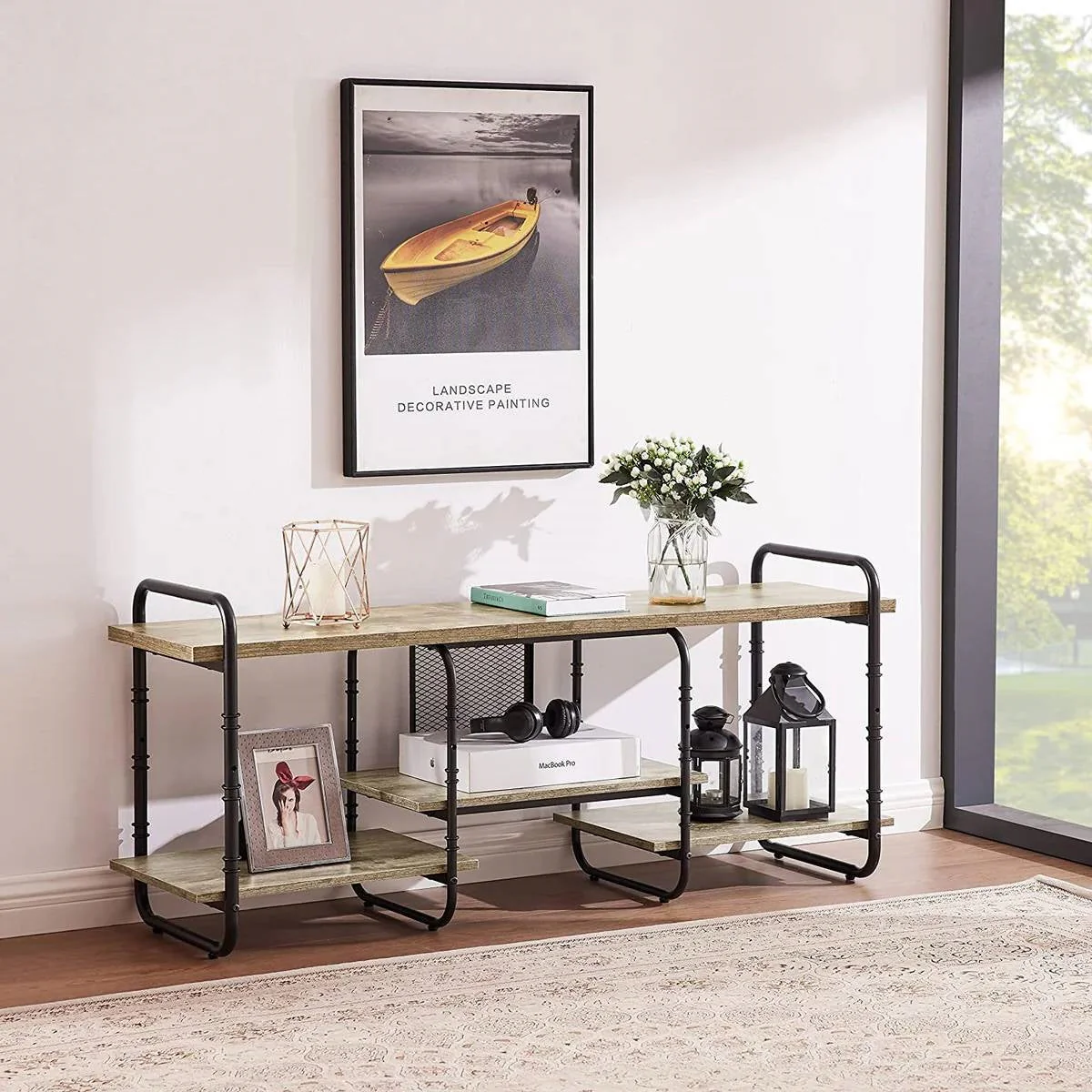 Modern Grey Wood and Metal Entertainment Center TV Stand for TV up to 60-inch - Image 3