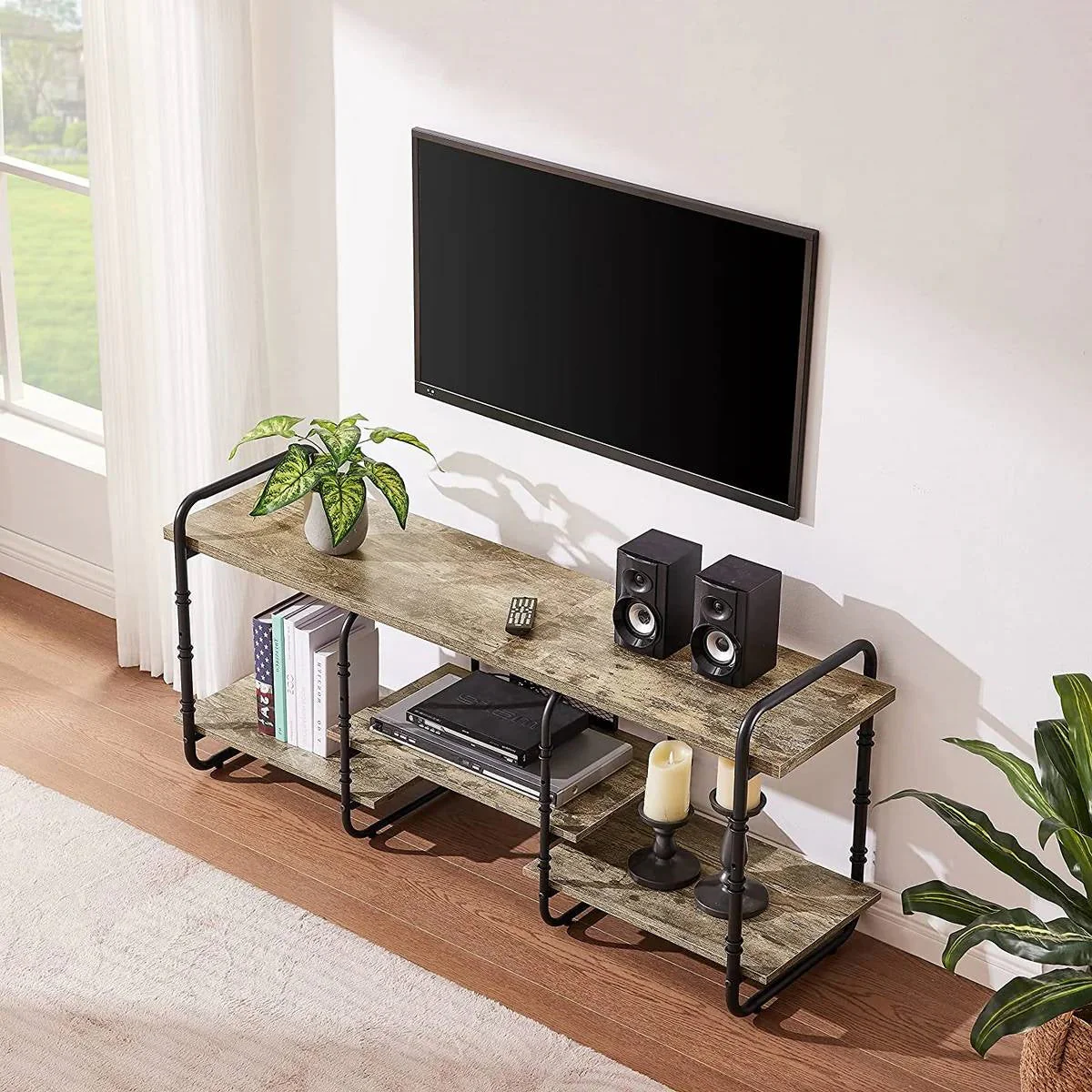 Modern Grey Wood and Metal Entertainment Center TV Stand for TV up to 60-inch - Image 4