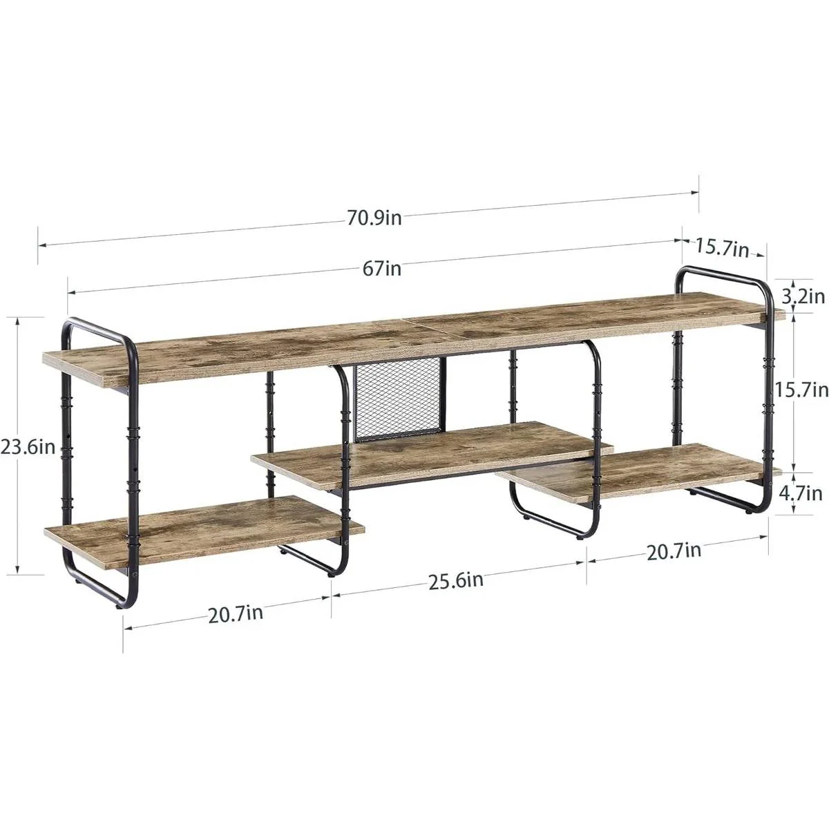 Modern Grey Wood Black Metal Entertainment Center TV Stand for TV up to 75-inch - Image 5