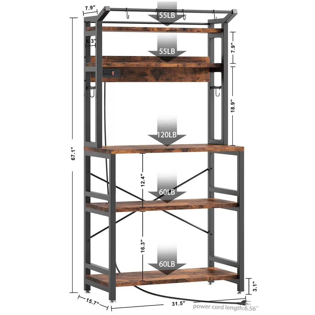 Modern Heavy Duty Baker's Rack Kitchen Living Room Office Shelving Unit - Image 5