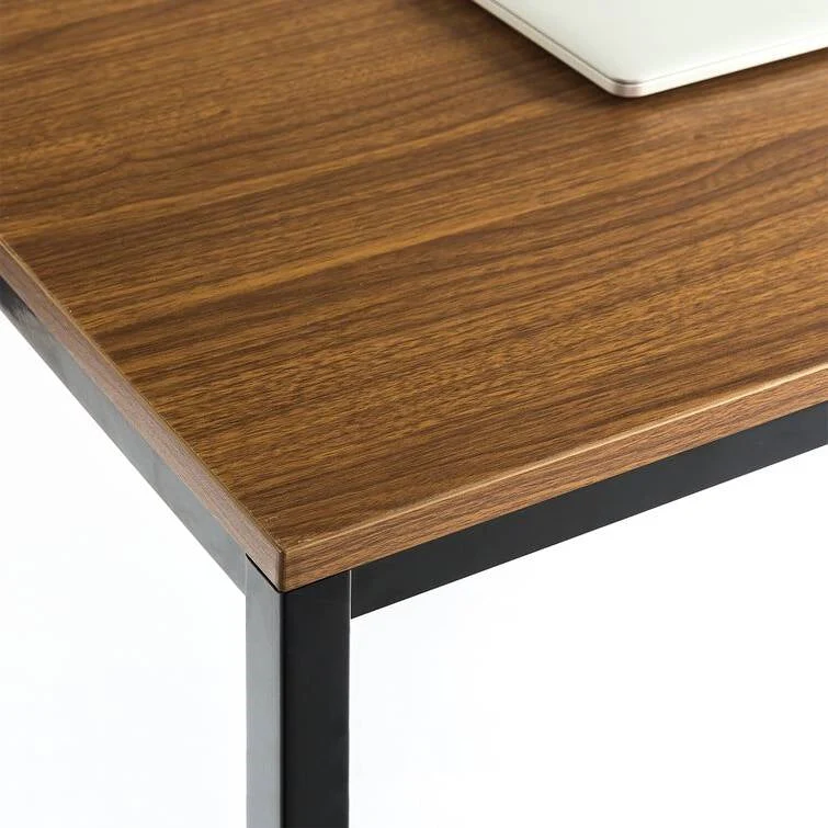 Modern Home Office Desk with Black Metal Frame and Brown Wood Top - Image 3
