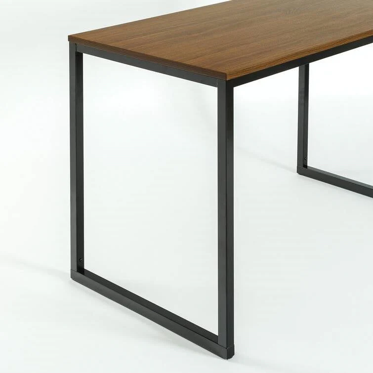 Modern Home Office Desk with Black Metal Frame and Brown Wood Top - Image 4