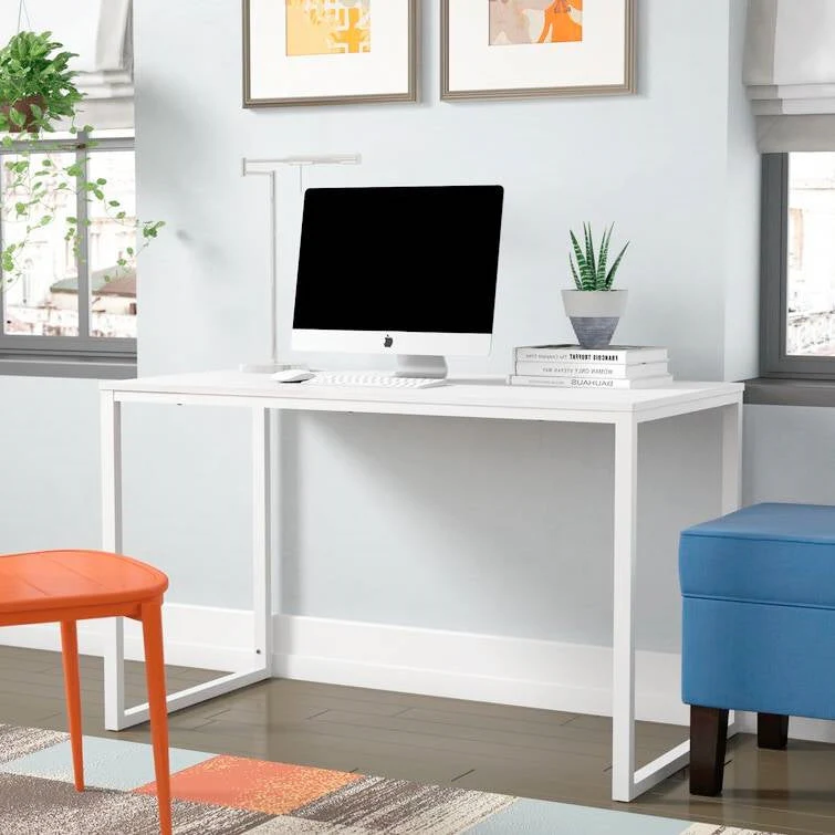 Modern Home Office Desk with White Metal Frame and Wood Top - Image 2