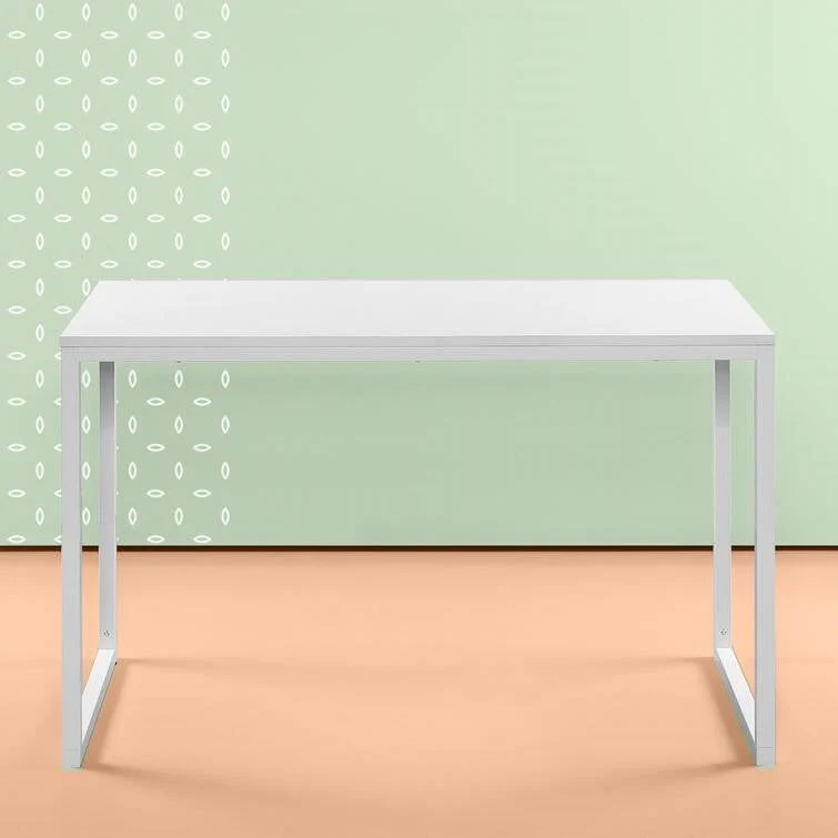 Modern Home Office Desk with White Metal Frame and Wood Top - Image 4