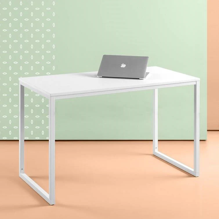 Modern Home Office Desk with White Metal Frame and Wood Top - Image 5
