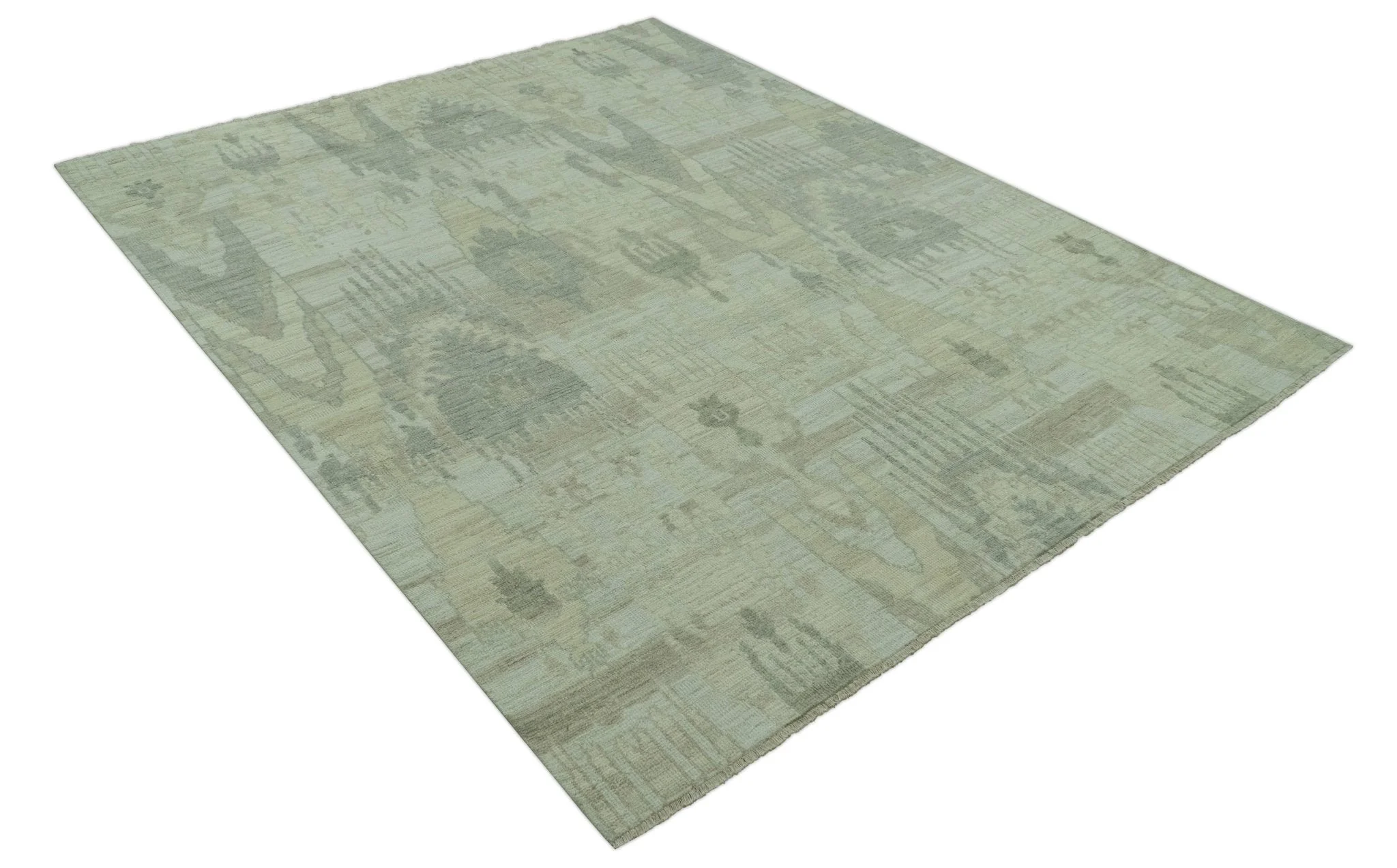 Modern Ikat Design distressed Beige And Charcoal Hand Knotted Custom Made wool rug - Image 11