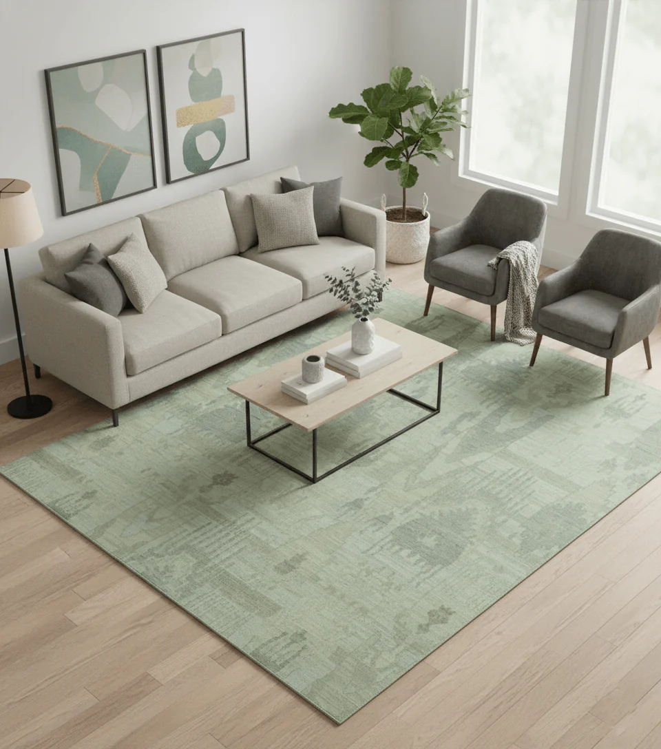 Modern Ikat Design distressed Beige And Charcoal Hand Knotted Custom Made wool rug - Image 2