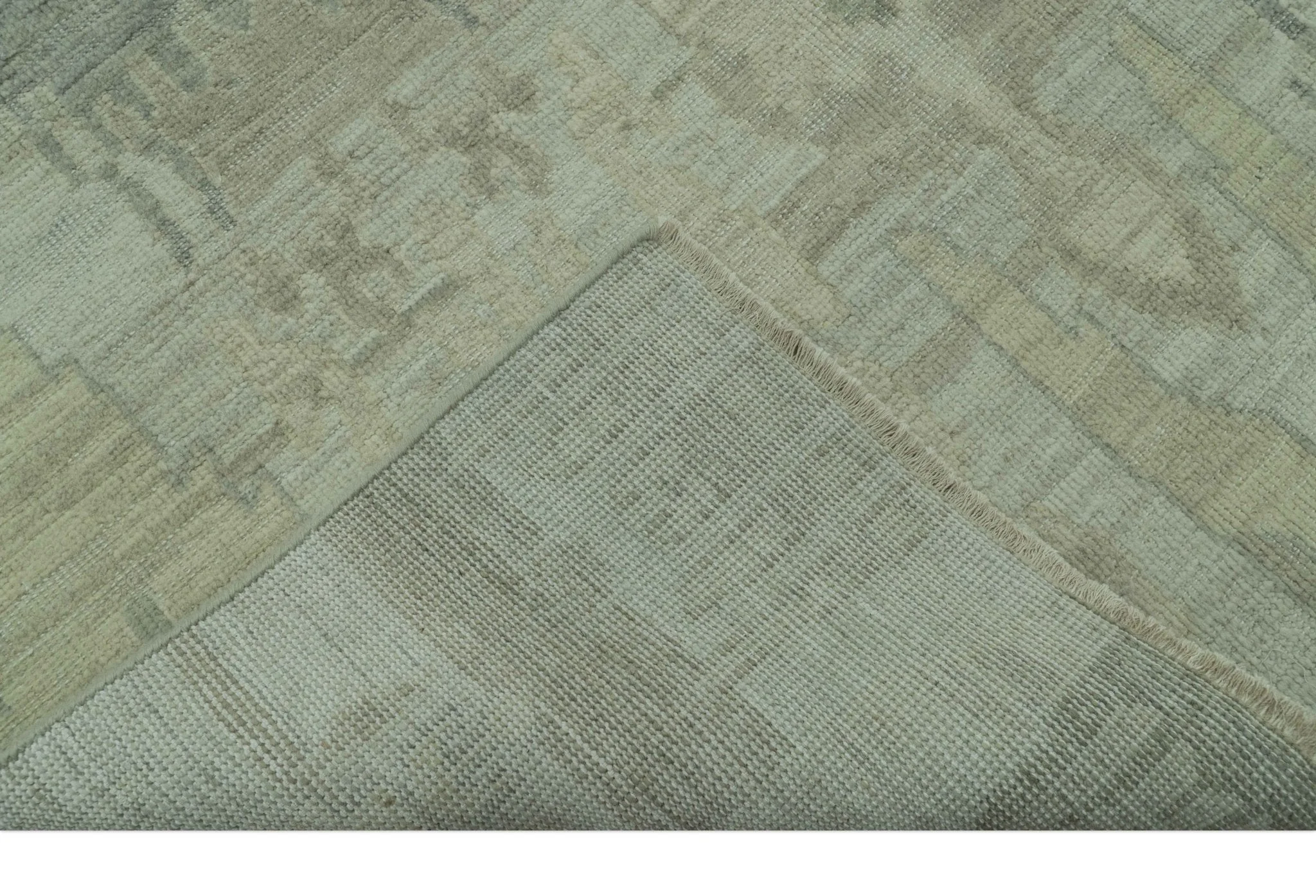 Modern Ikat Design distressed Beige And Charcoal Hand Knotted Custom Made wool rug - Image 4