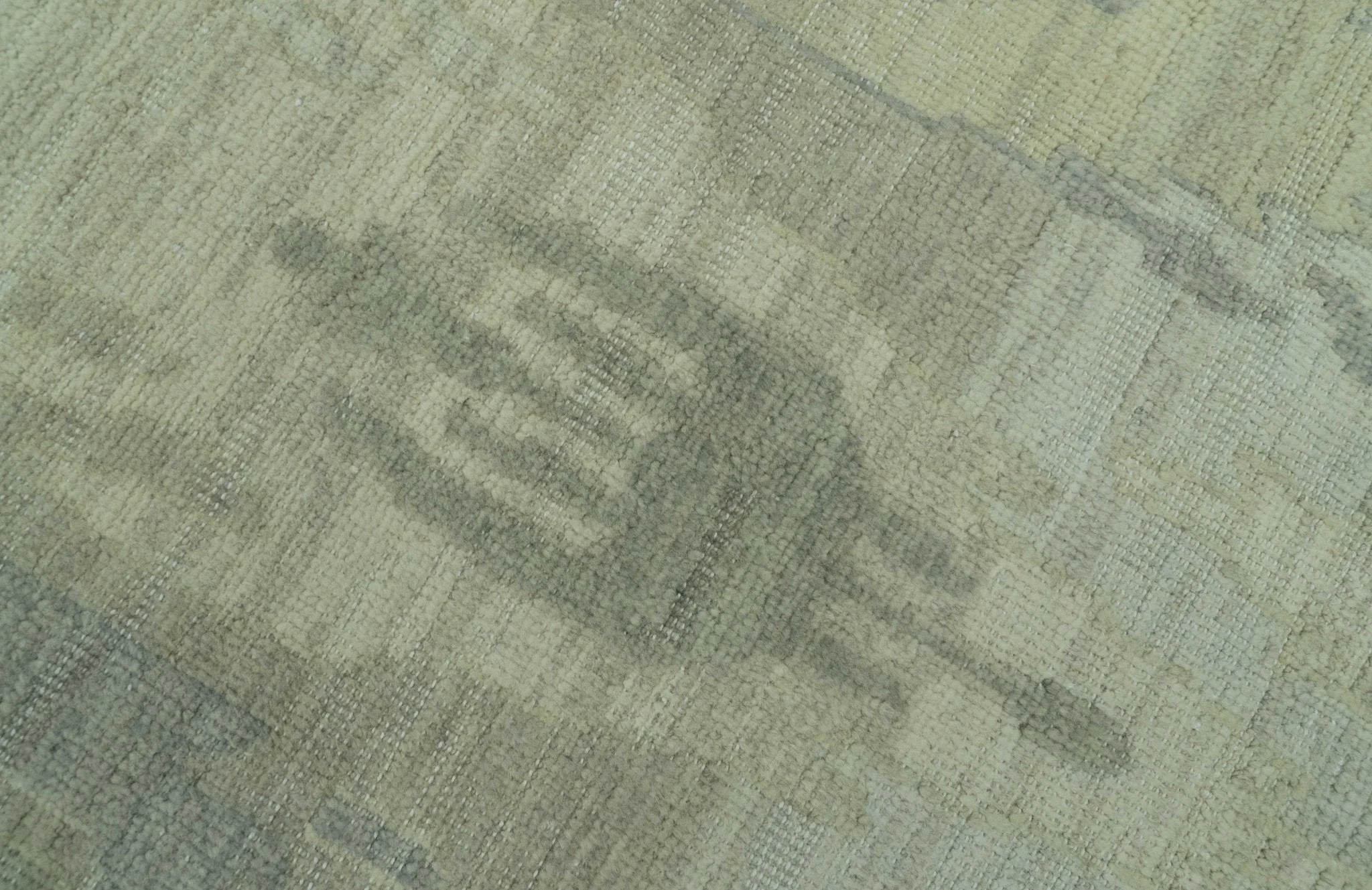 Modern Ikat Design distressed Beige And Charcoal Hand Knotted Custom Made wool rug - Image 5