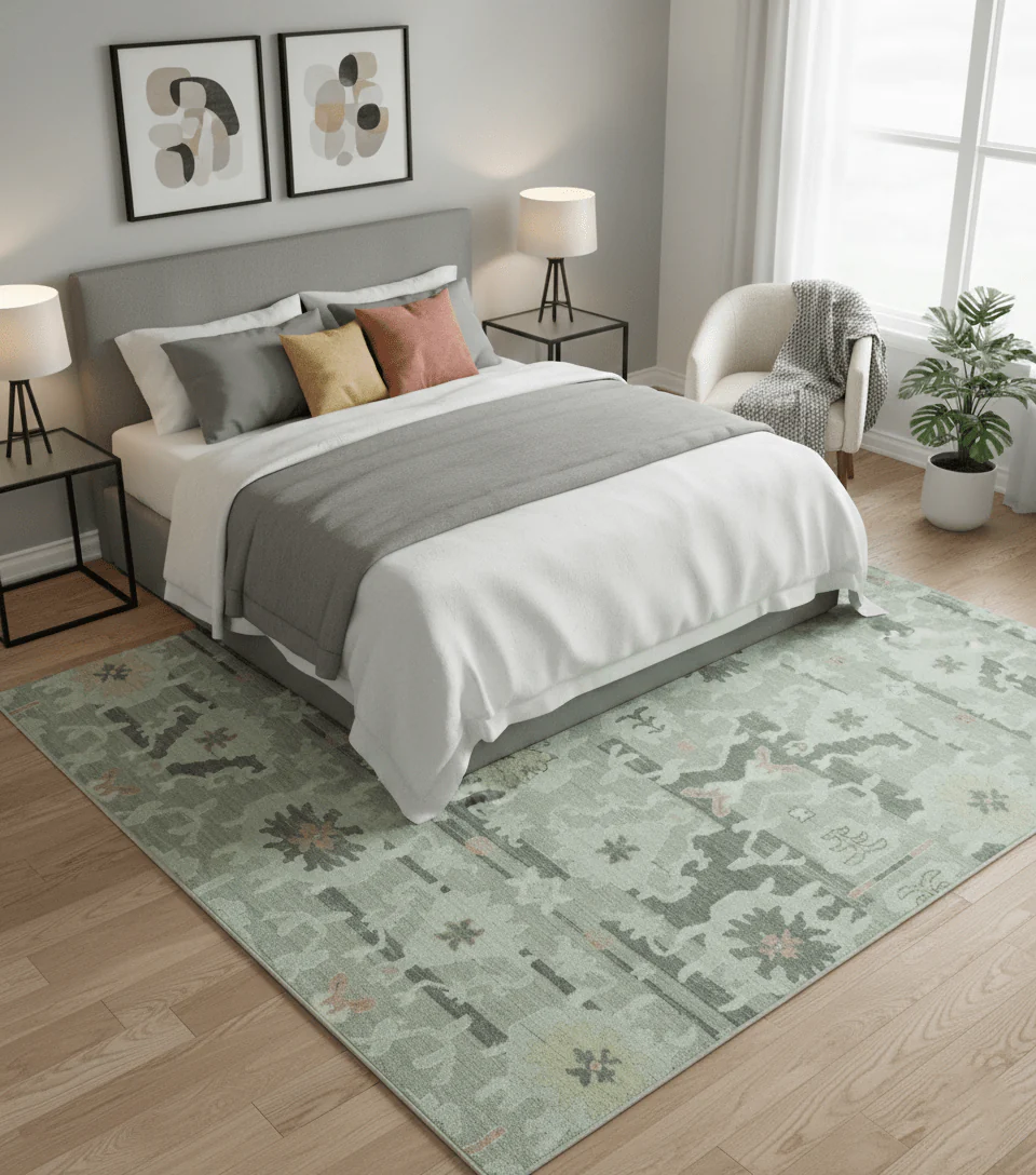 Modern Ikat Design Silver And Blue Hand Knotted Custom Made wool rug - Image 2
