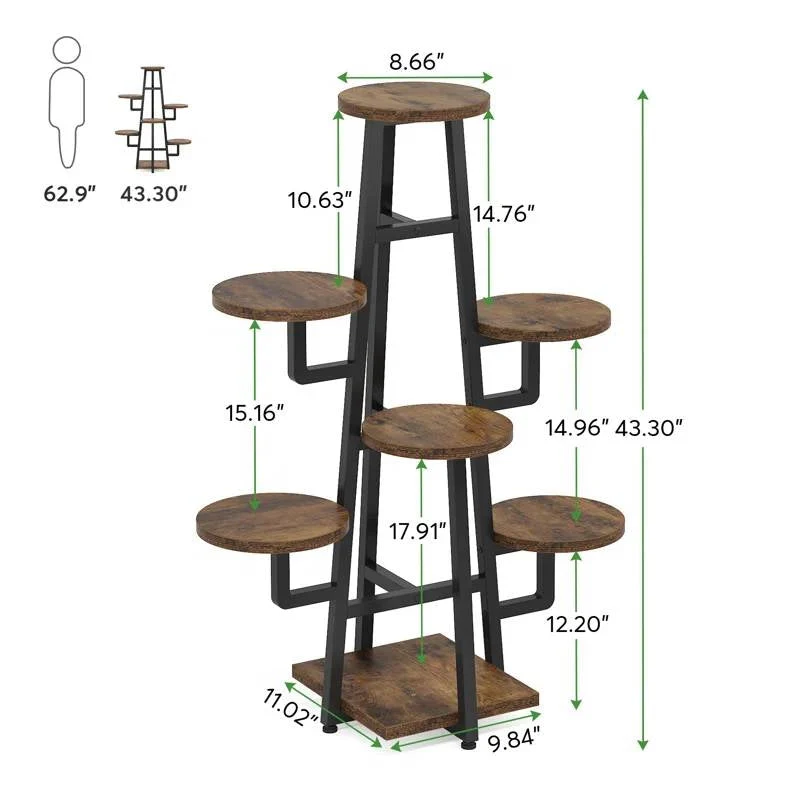 Modern Indoor Multi-Tier Plant Stand with Black Metal Frame and Wood Shelves - Image 5