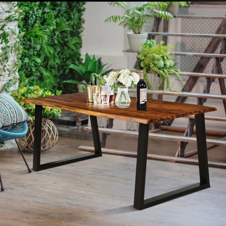 Modern Indoor Outdoor Metal Frame Wood Top Patio or Kitchen Dining Table - Image 2