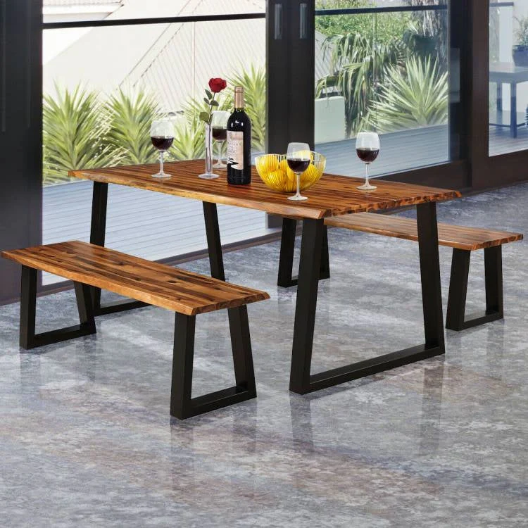 Modern Indoor Outdoor Metal Frame Wood Top Patio or Kitchen Dining Table - Image 3