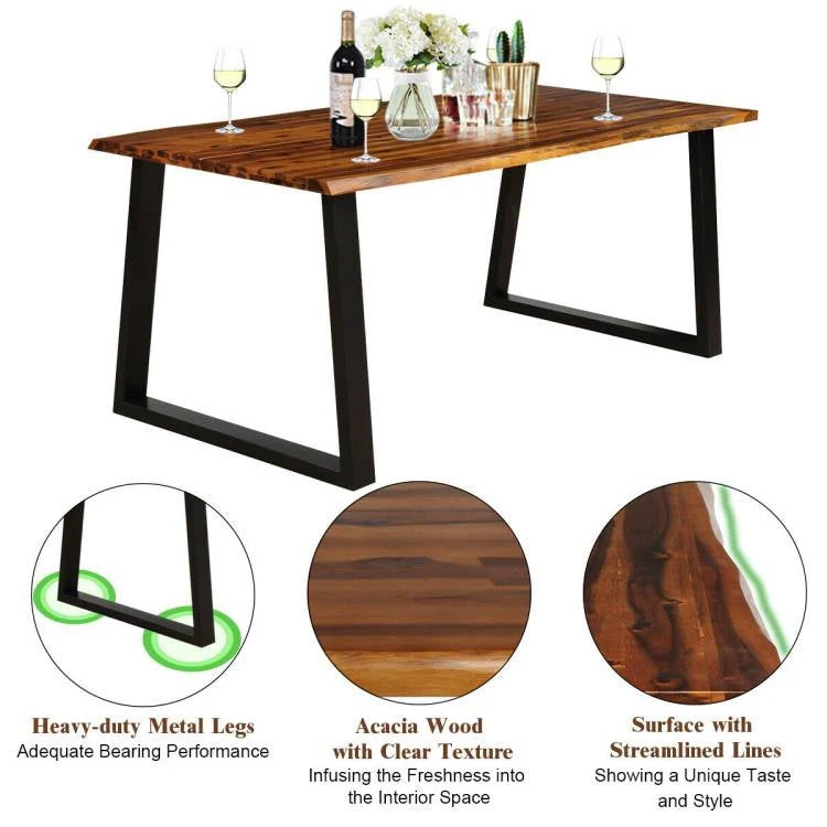 Modern Indoor Outdoor Metal Frame Wood Top Patio or Kitchen Dining Table - Image 4