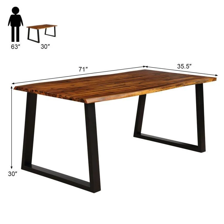 Modern Indoor Outdoor Metal Frame Wood Top Patio or Kitchen Dining Table - Image 5